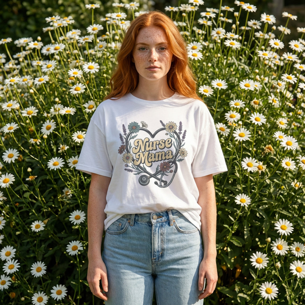 Nurse Mama Floral Stethoscope T-Shirt — Nurse Mom Gift Tee