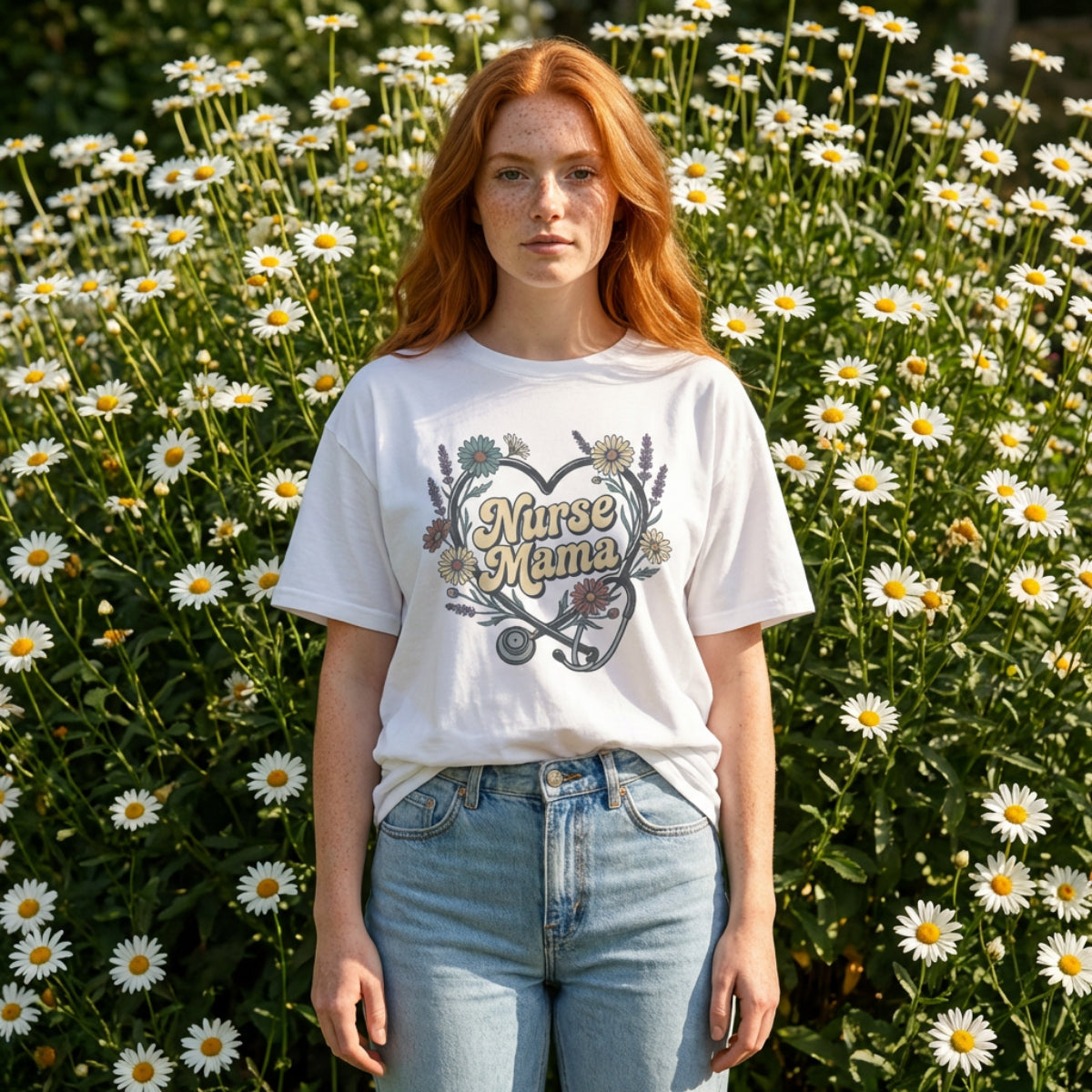 Nurse Mama Floral Stethoscope T-Shirt — Nurse Mom Gift Tee