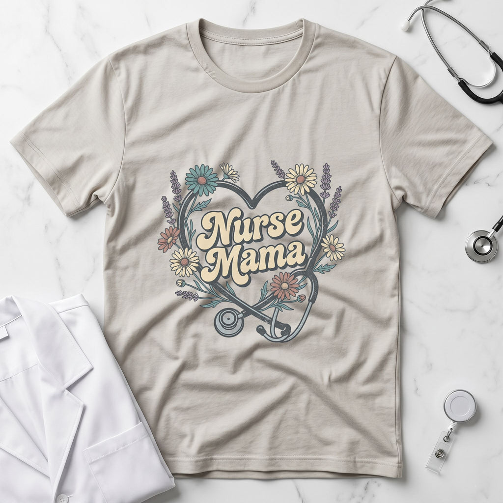 Nurse Mama Floral Stethoscope T-Shirt — Nurse Mom Gift Tee