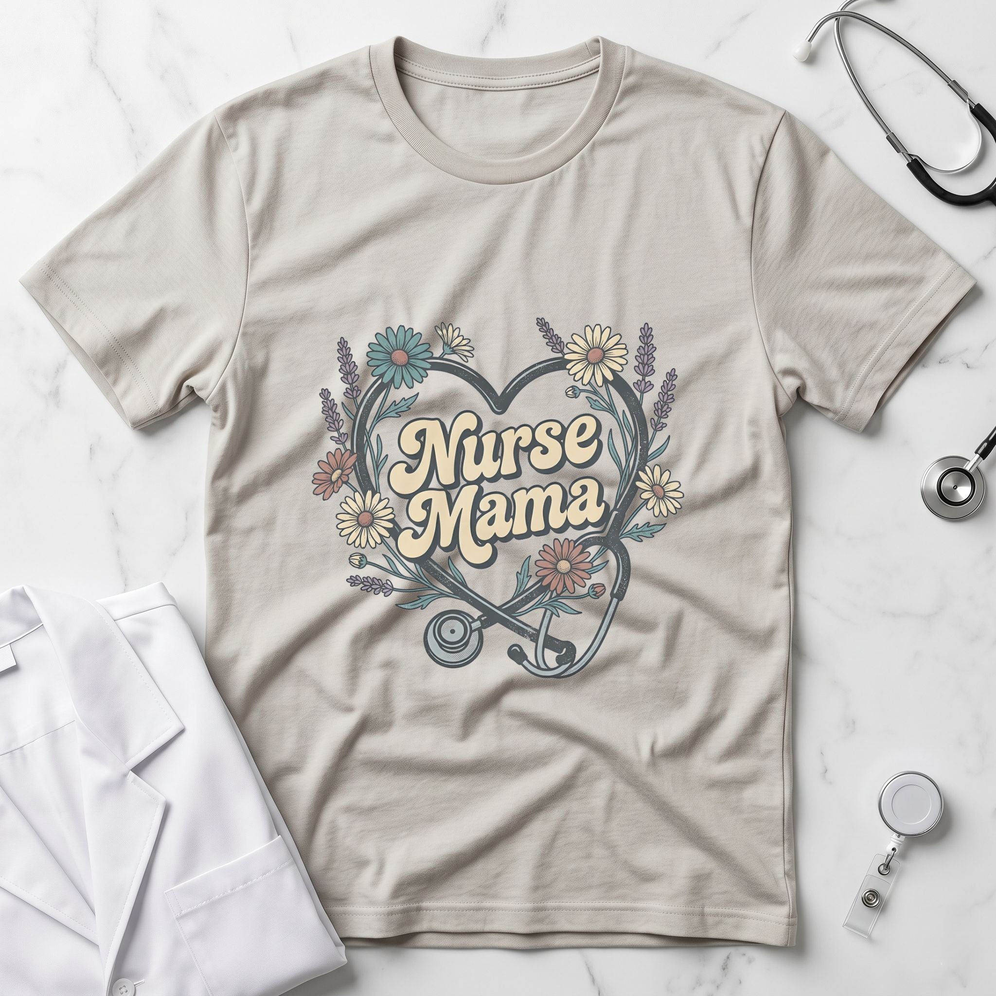 Nurse Mama Floral Stethoscope T-Shirt — Nurse Mom Gift Tee