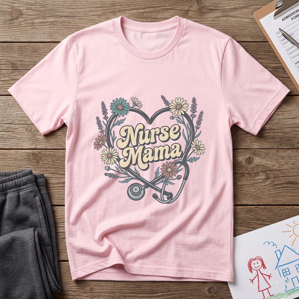 Nurse Mama Floral Stethoscope T-Shirt — Nurse Mom Gift Tee