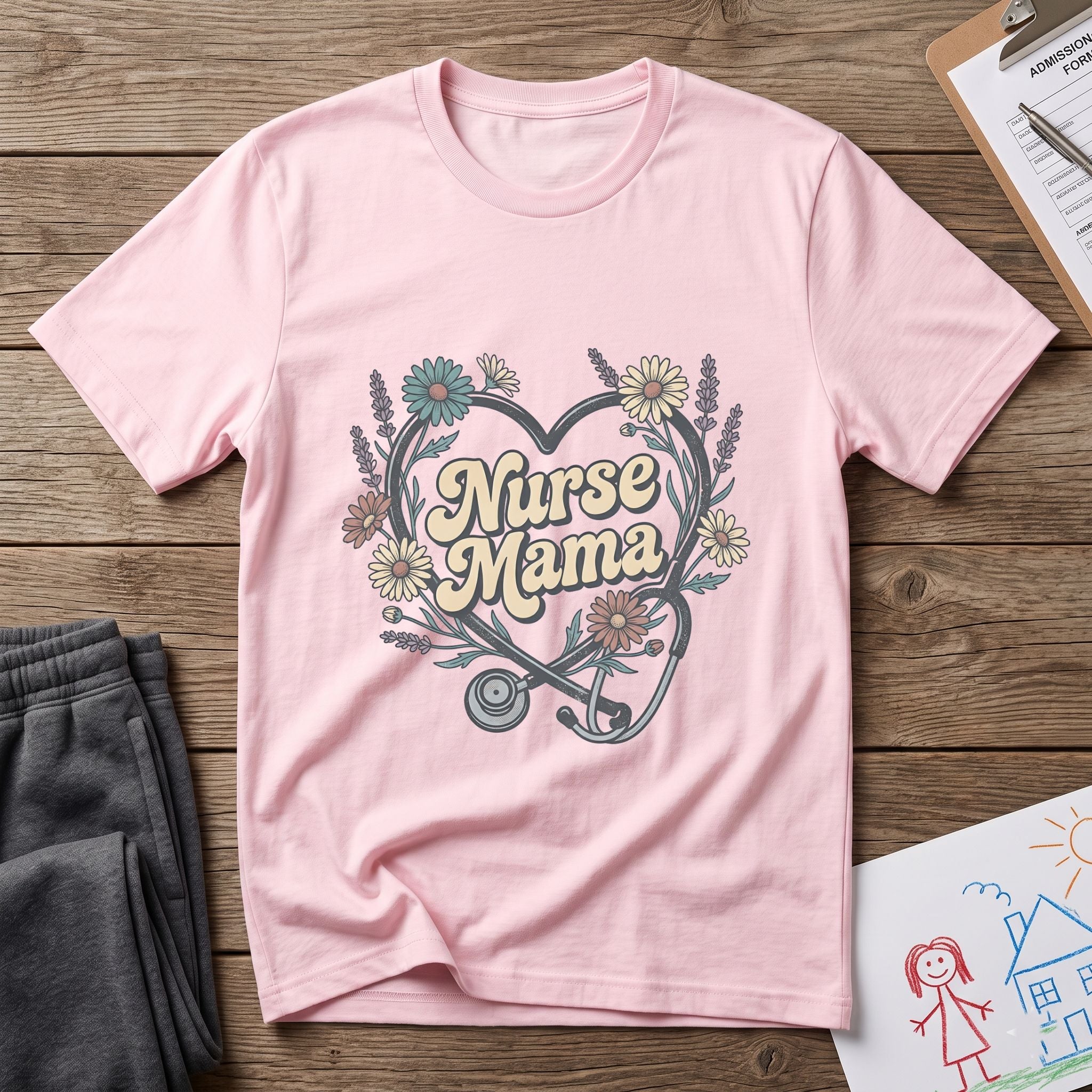 Nurse Mama Floral Stethoscope T-Shirt — Nurse Mom Gift Tee