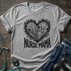 Nurse Mama T-Shirt — Heart Stethoscope & Nursing Tools Graphic
