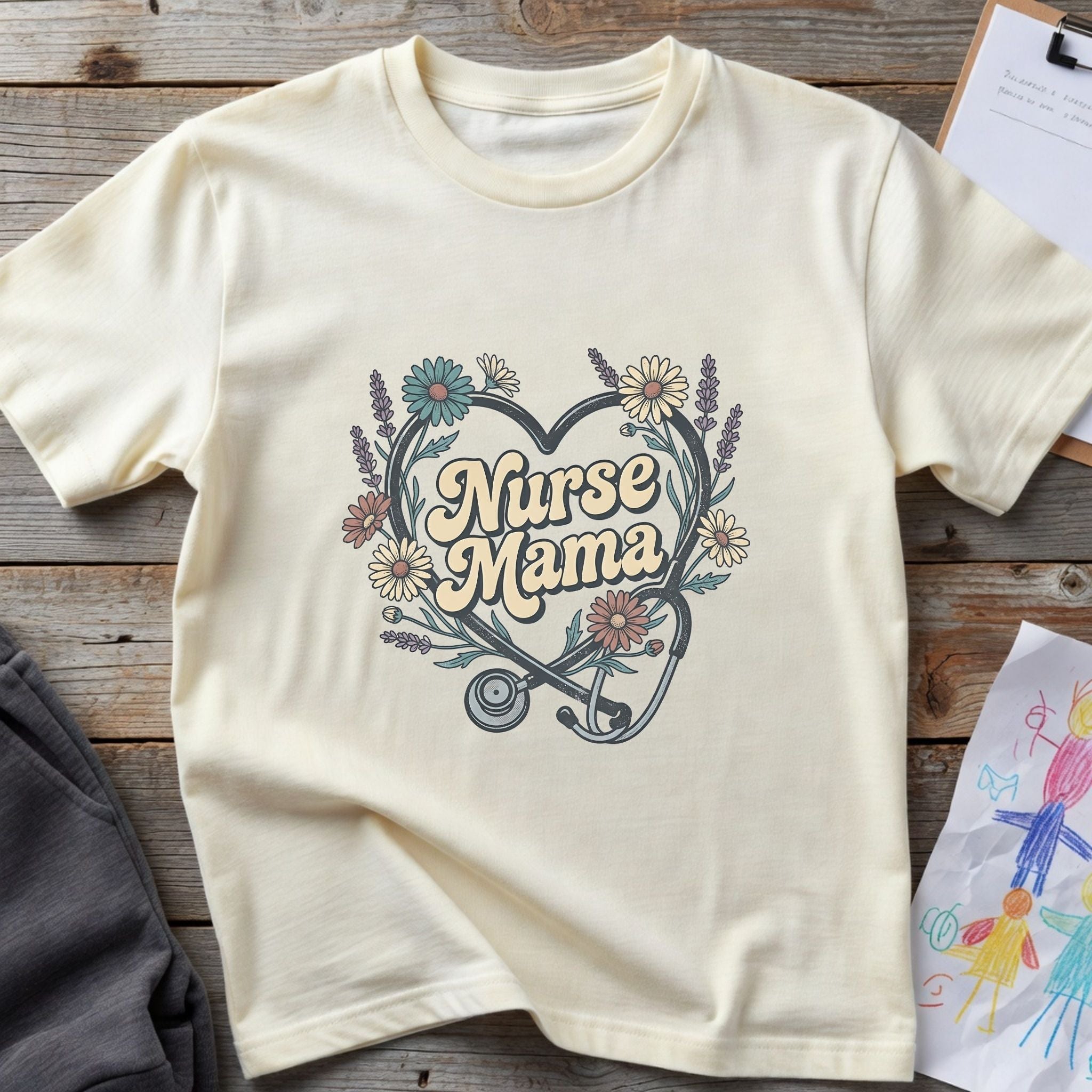 Nurse Mama Floral Stethoscope T-Shirt — Nurse Mom Gift Tee