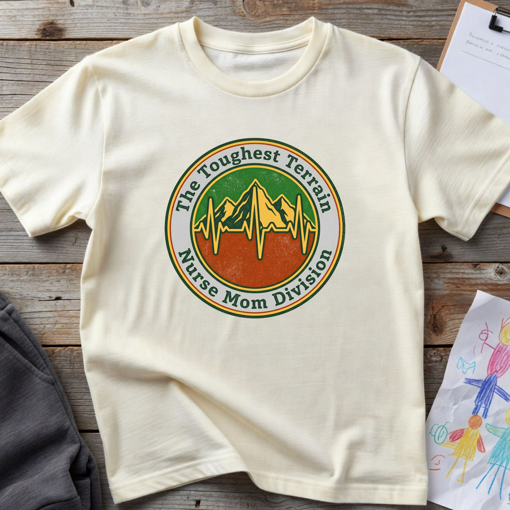 Nurse Mom Division T-Shirt — "The Toughest Terrain" Vintage Mountain EKG Tee