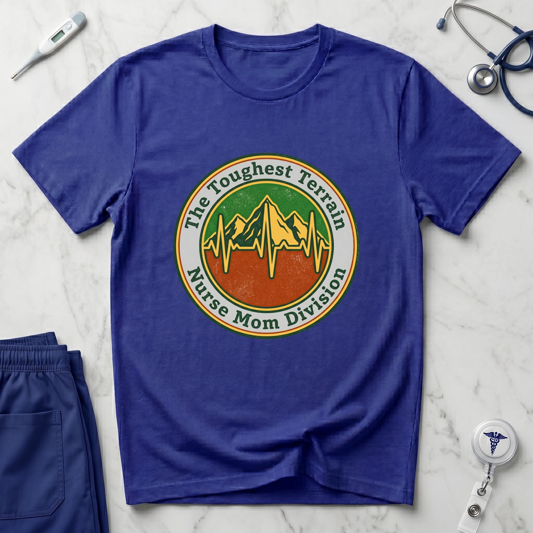 Nurse Mom Division T-Shirt — "The Toughest Terrain" Vintage Mountain EKG Tee