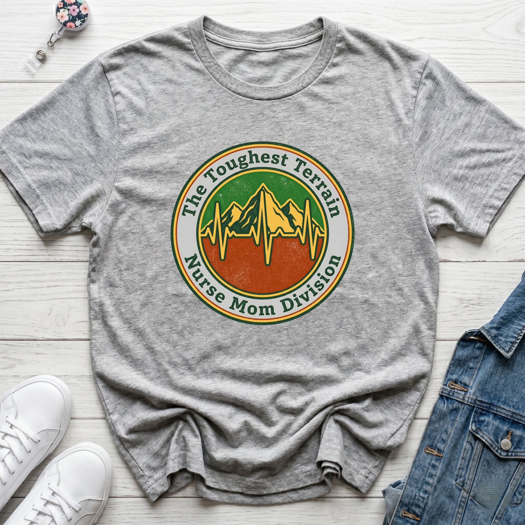 Nurse Mom Division T-Shirt — "The Toughest Terrain" Vintage Mountain EKG Tee
