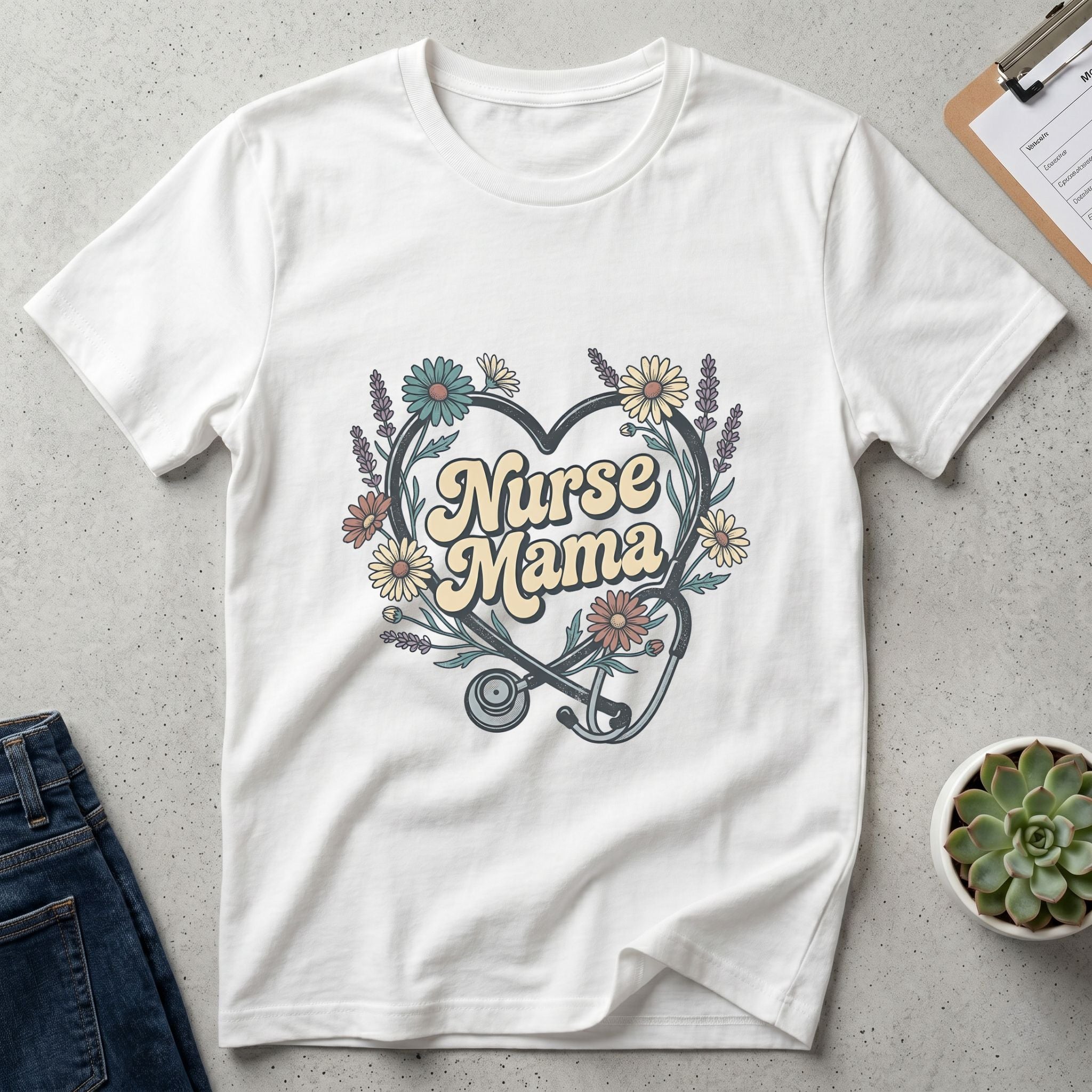 Nurse Mama Floral Stethoscope T-Shirt — Nurse Mom Gift Tee