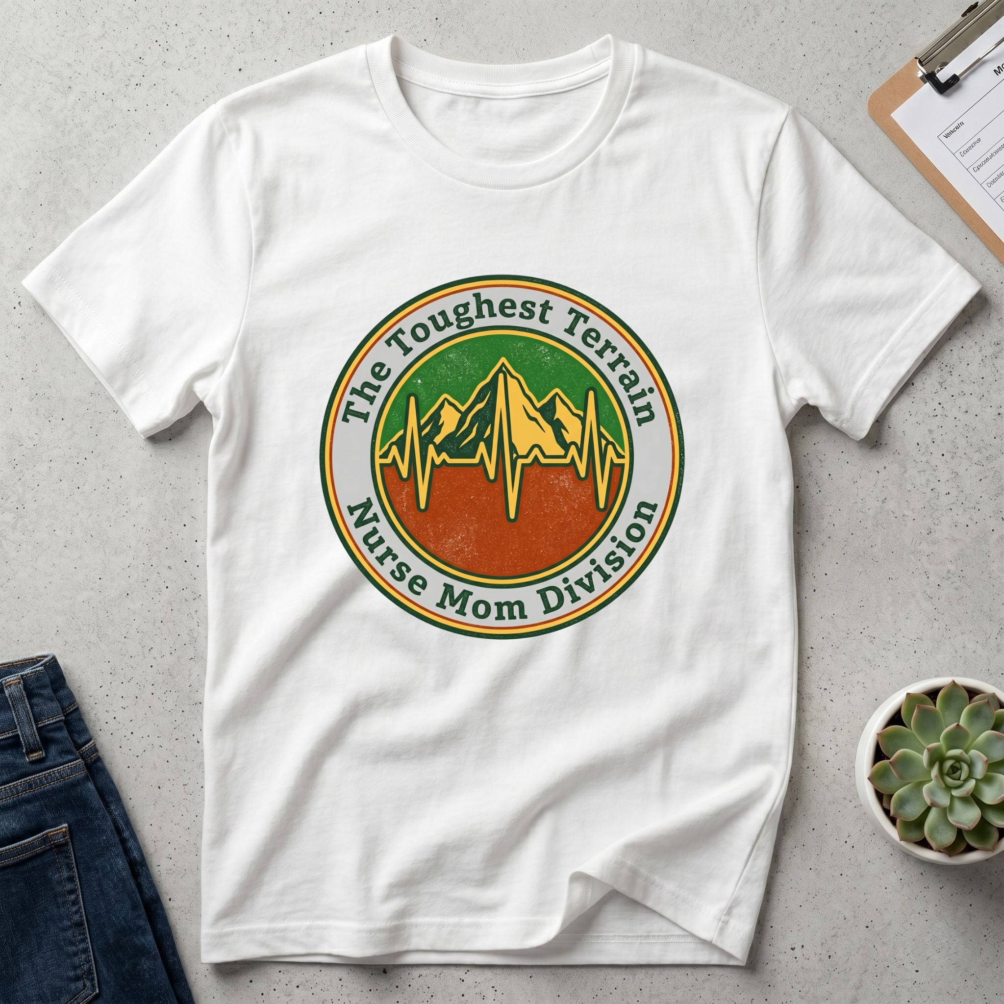 Nurse Mom Division T-Shirt — "The Toughest Terrain" Vintage Mountain EKG Tee