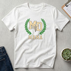 MD Mama College Crest T-Shirt — Mom Tee with Laurel Wreath