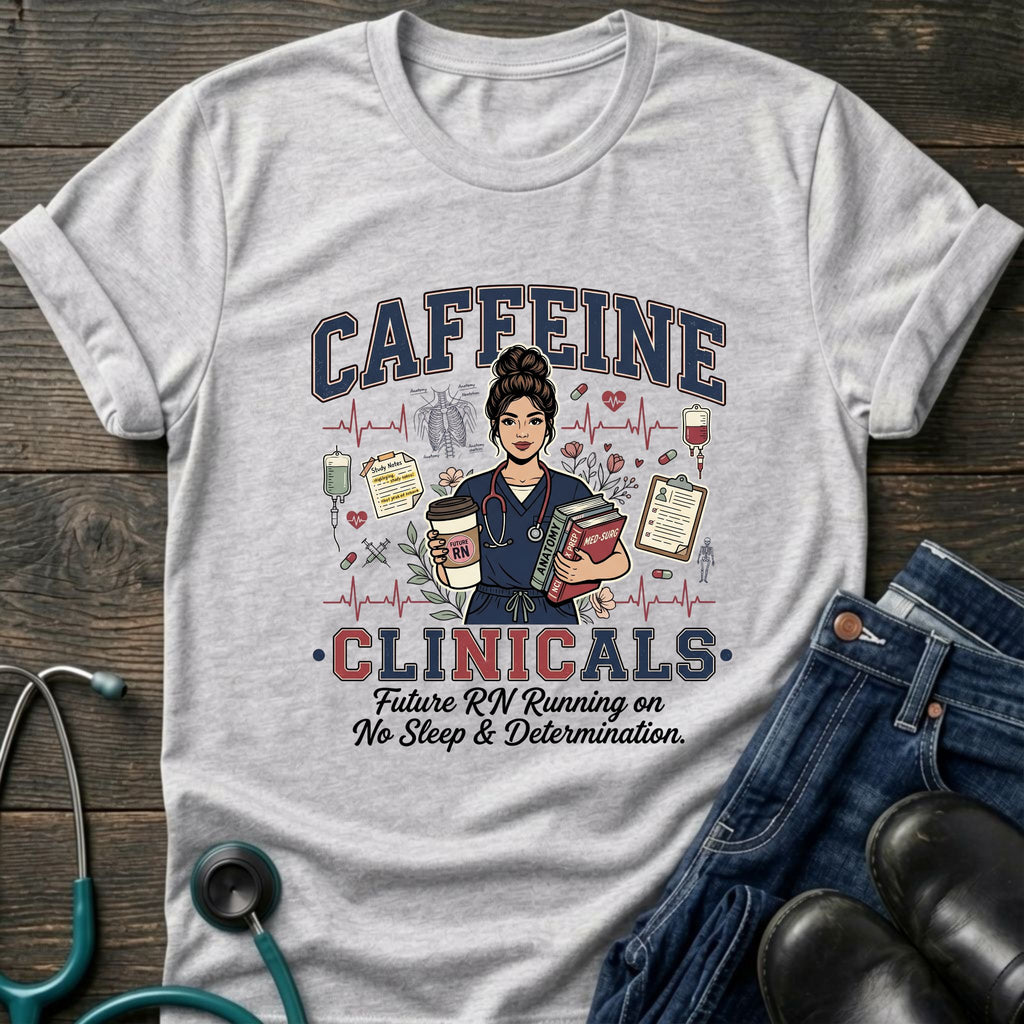 Caffeine and Clinicals Future Nurse Coffee Night Shift Tee - White / XS | YOUSTOMIZE
