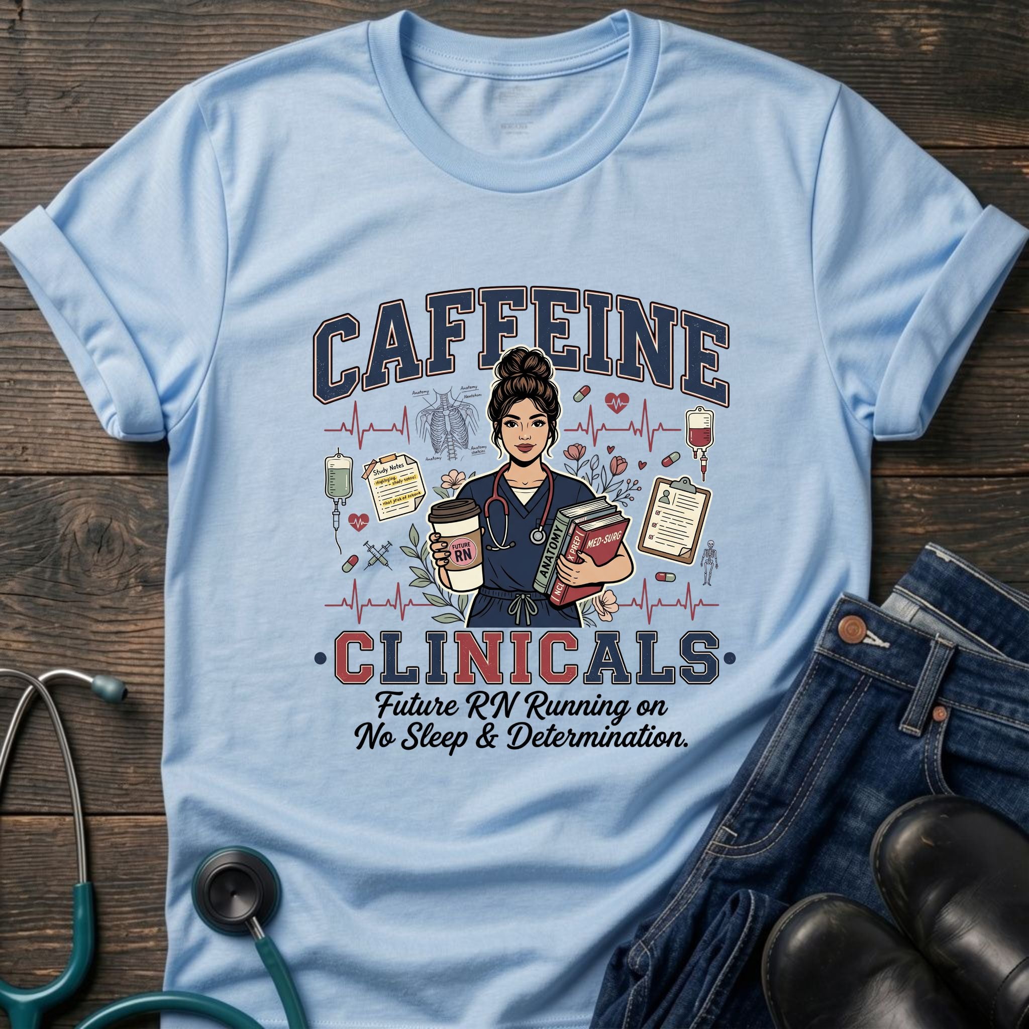 Caffeine and Clinicals Future Nurse Coffee Night Shift Tee - White / XS | YOUSTOMIZE