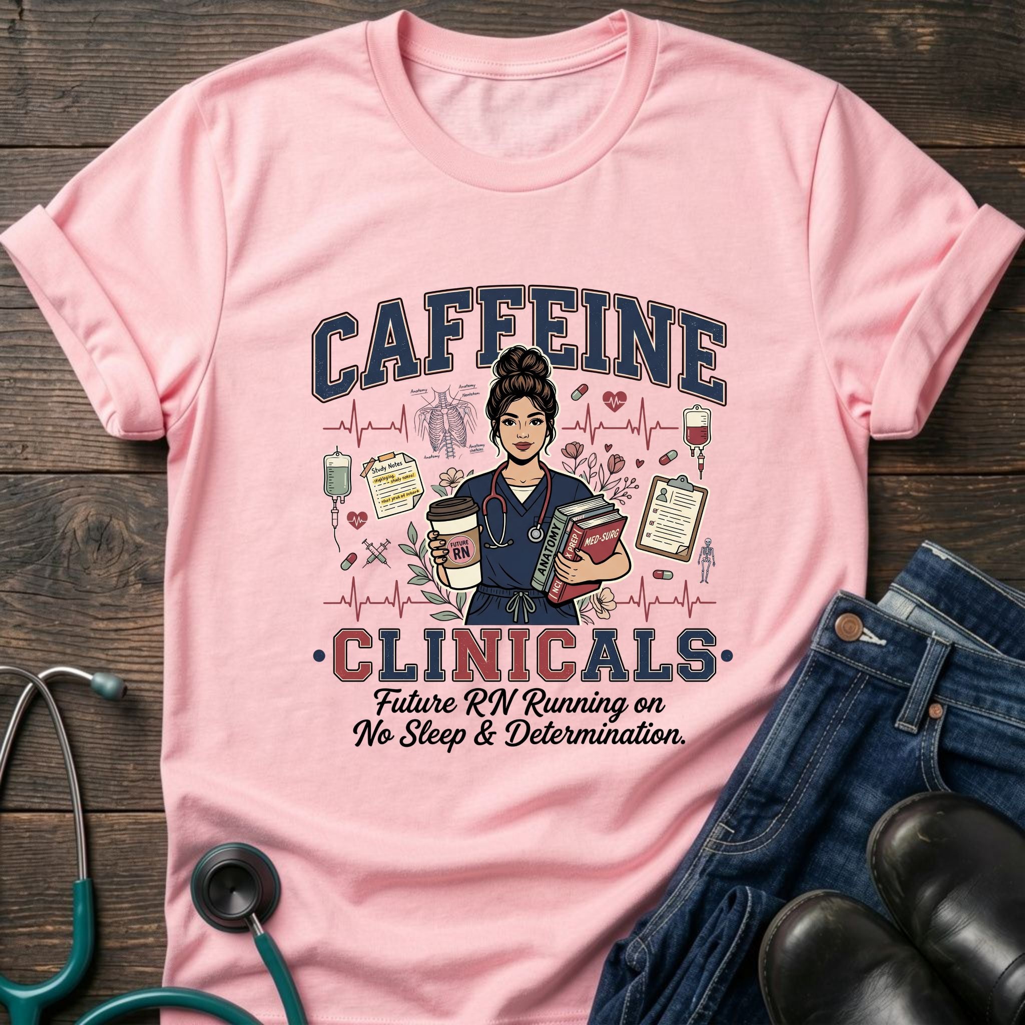 Caffeine and Clinicals Future Nurse Coffee Night Shift Tee - White / XS | YOUSTOMIZE