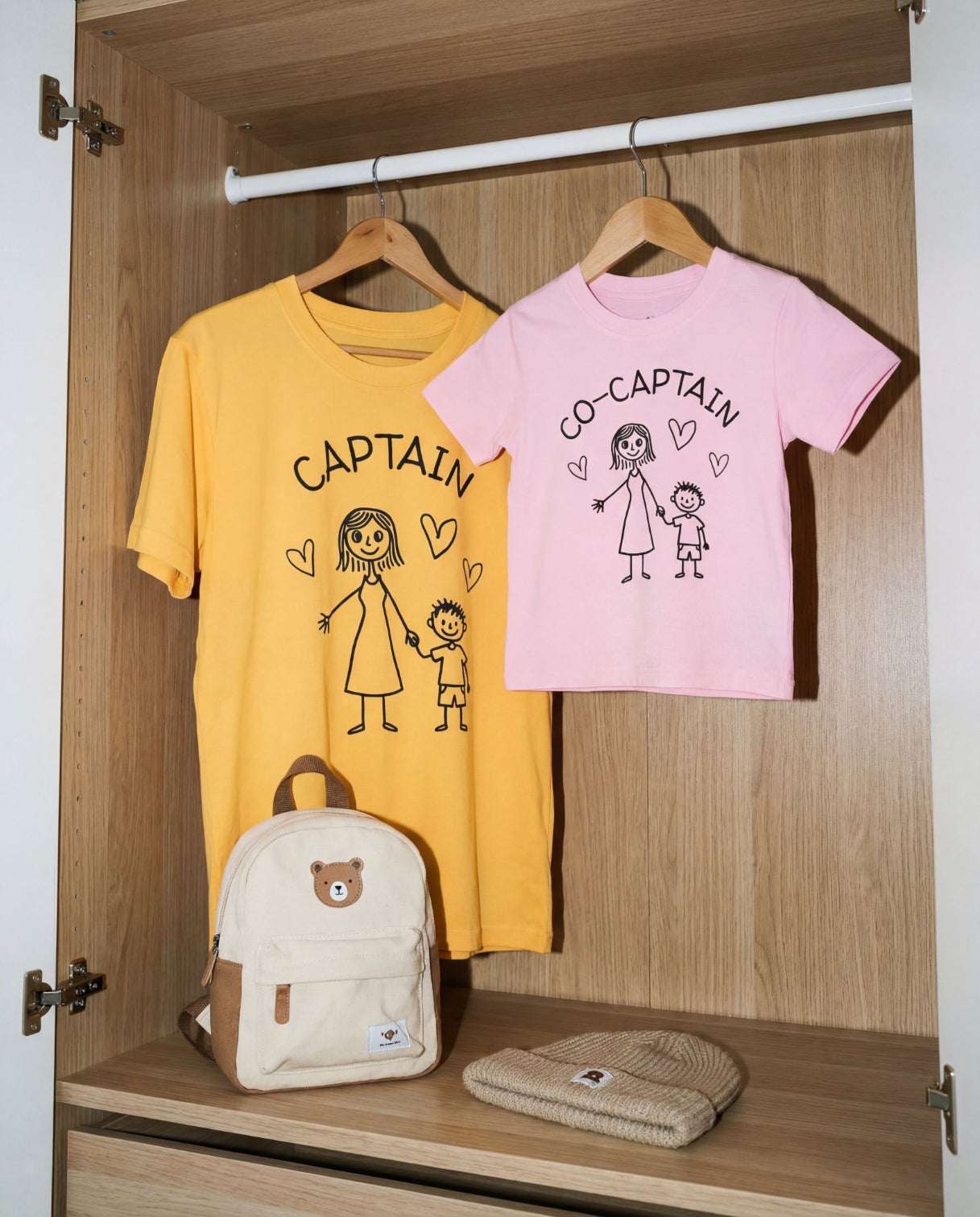 Captain & Co-Captain Mom and Son T-Shirt — Cute Hand-Drawn Family Tee - YOUSTOMIZE