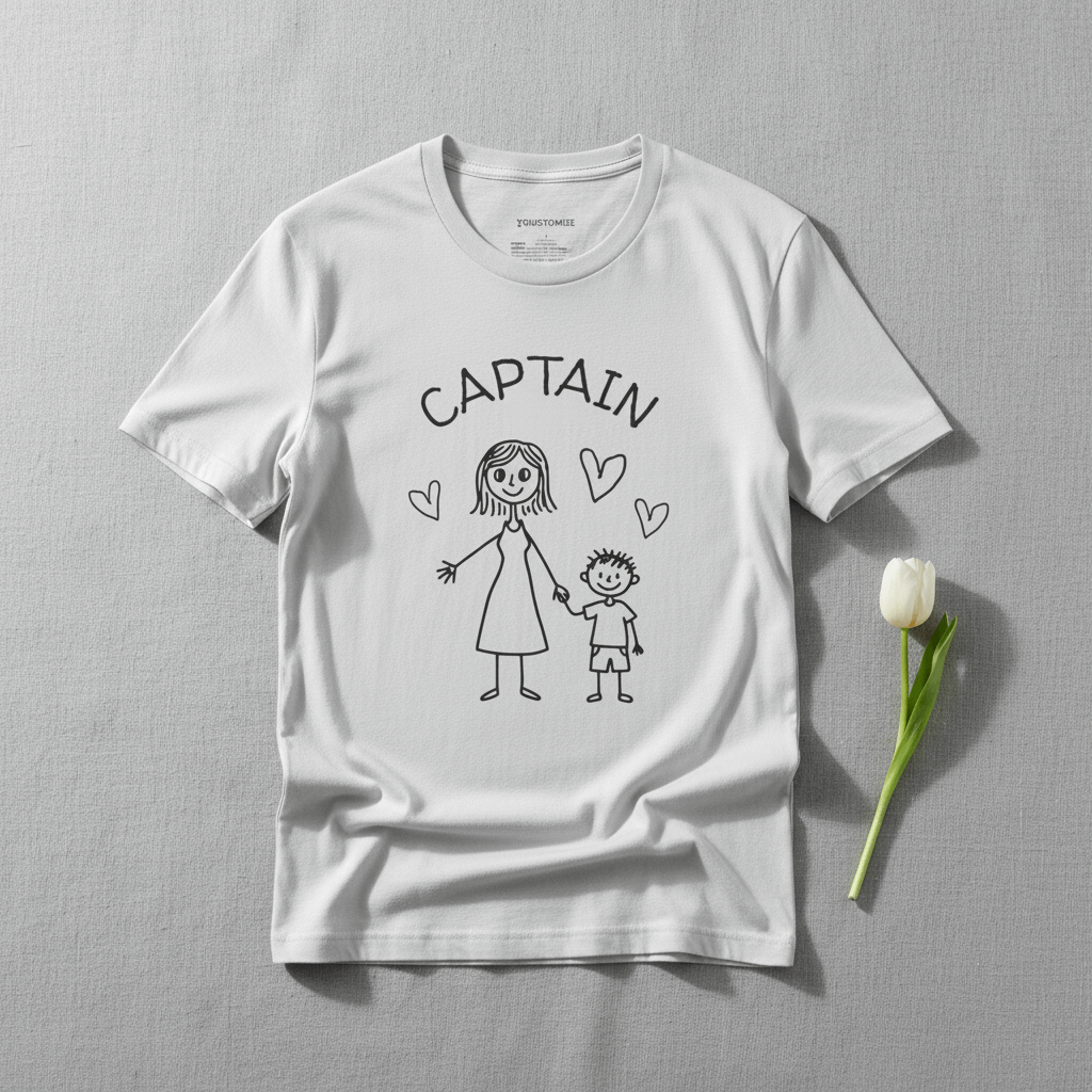 Captain & Co-Captain Mom and Son T-Shirt — Cute Hand-Drawn Family Tee - YOUSTOMIZE