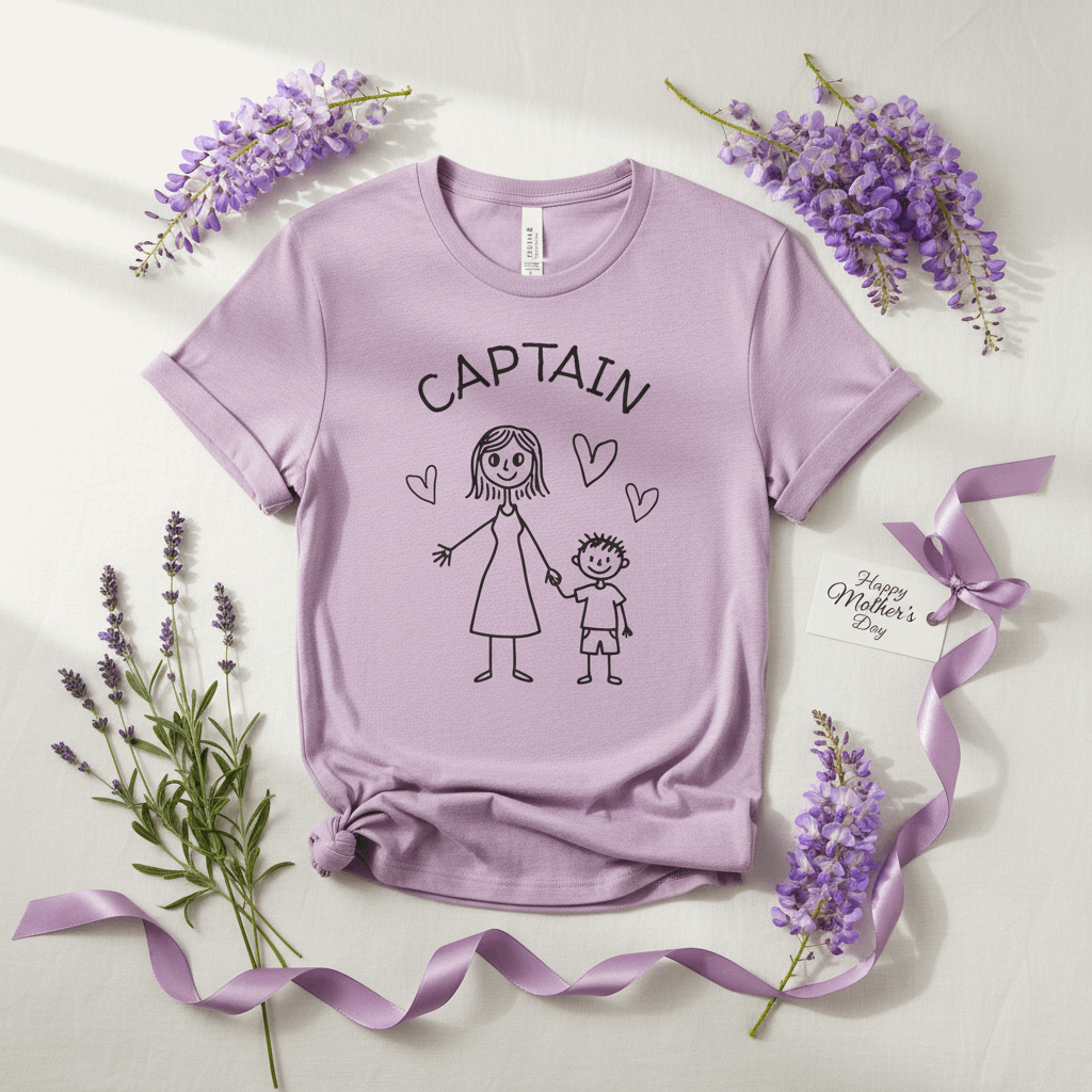 Captain & Co-Captain Mom and Son T-Shirt — Cute Hand-Drawn Family Tee - YOUSTOMIZE