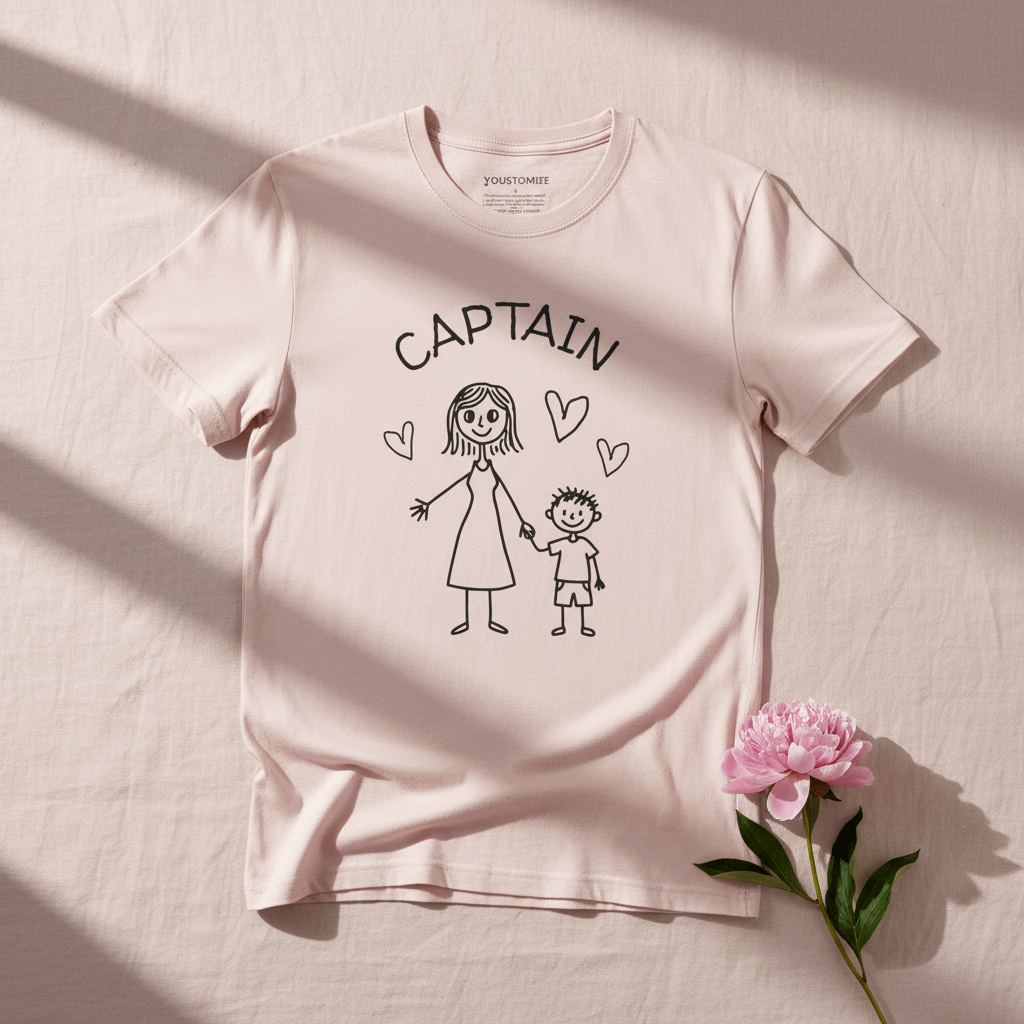 Captain & Co-Captain Mom and Son T-Shirt — Cute Hand-Drawn Family Tee - YOUSTOMIZE