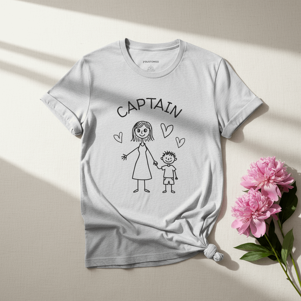 Captain & Co-Captain Mom and Son T-Shirt — Cute Hand-Drawn Family Tee - YOUSTOMIZE