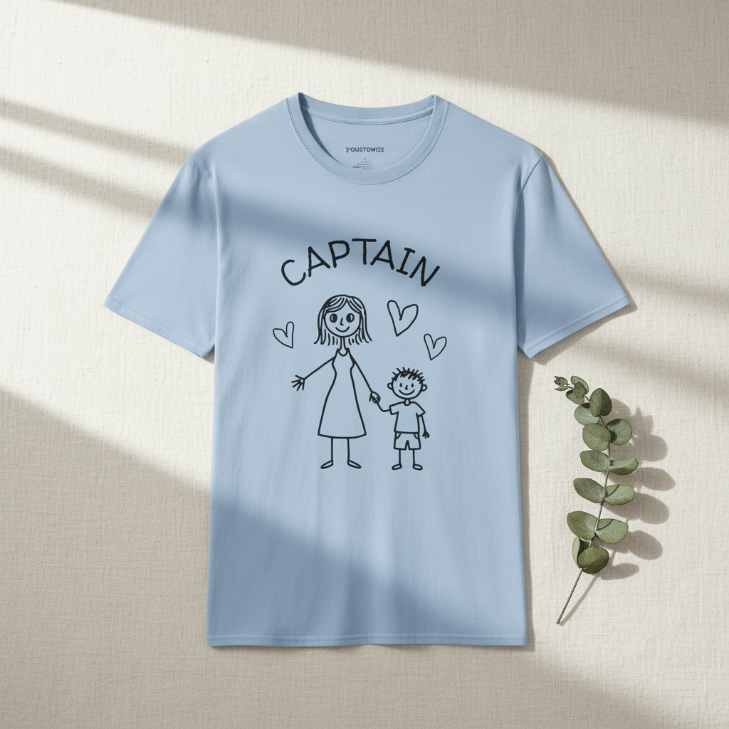 Captain & Co-Captain Mom and Son T-Shirt — Cute Hand-Drawn Family Tee - YOUSTOMIZE