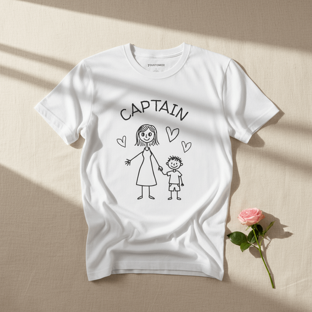 Captain & Co-Captain Mom and Son T-Shirt — Cute Hand-Drawn Family Tee - YOUSTOMIZE