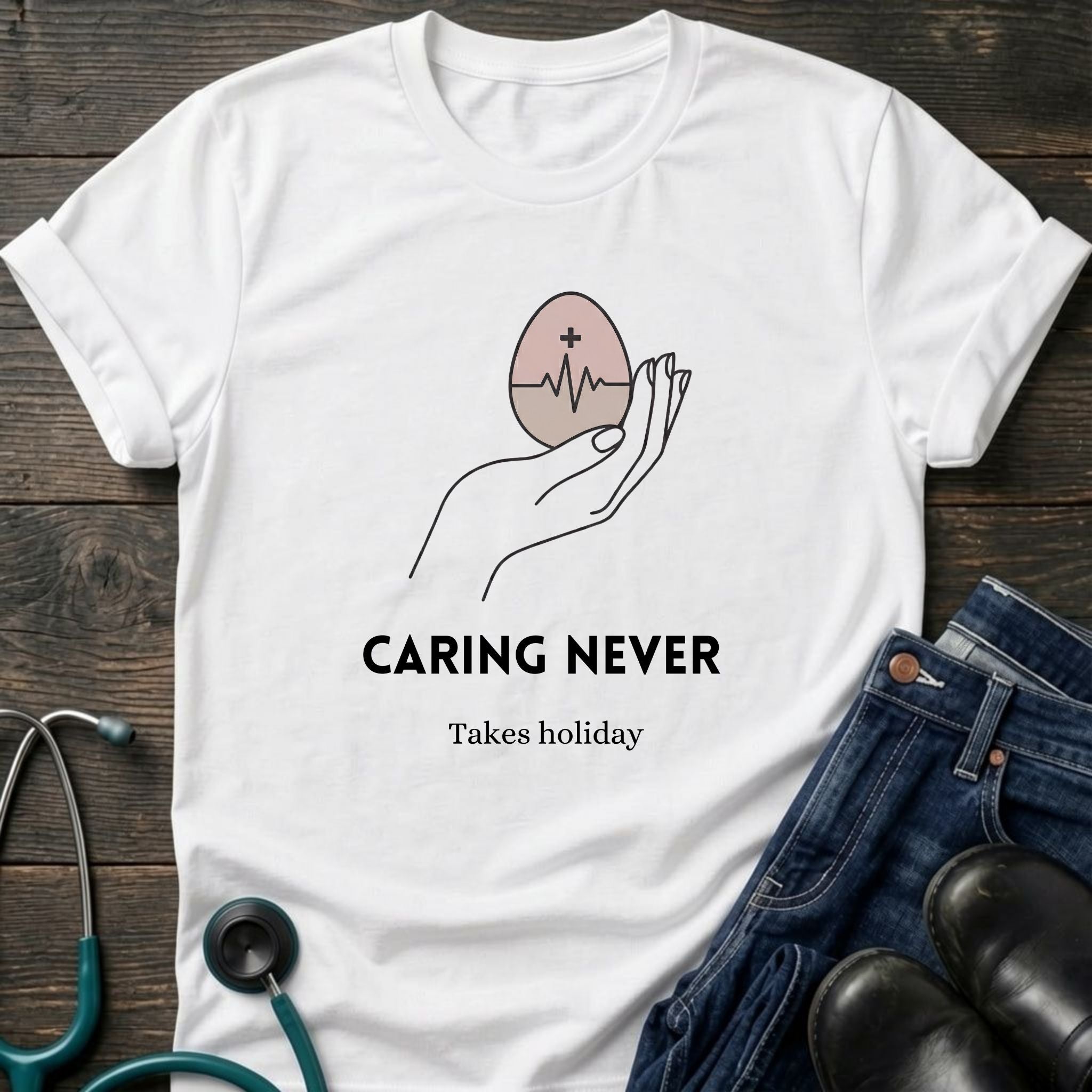 Caring Never Stops Nurse Humor Graphic Tee - Sport Grey / XS | YOUSTOMIZE
