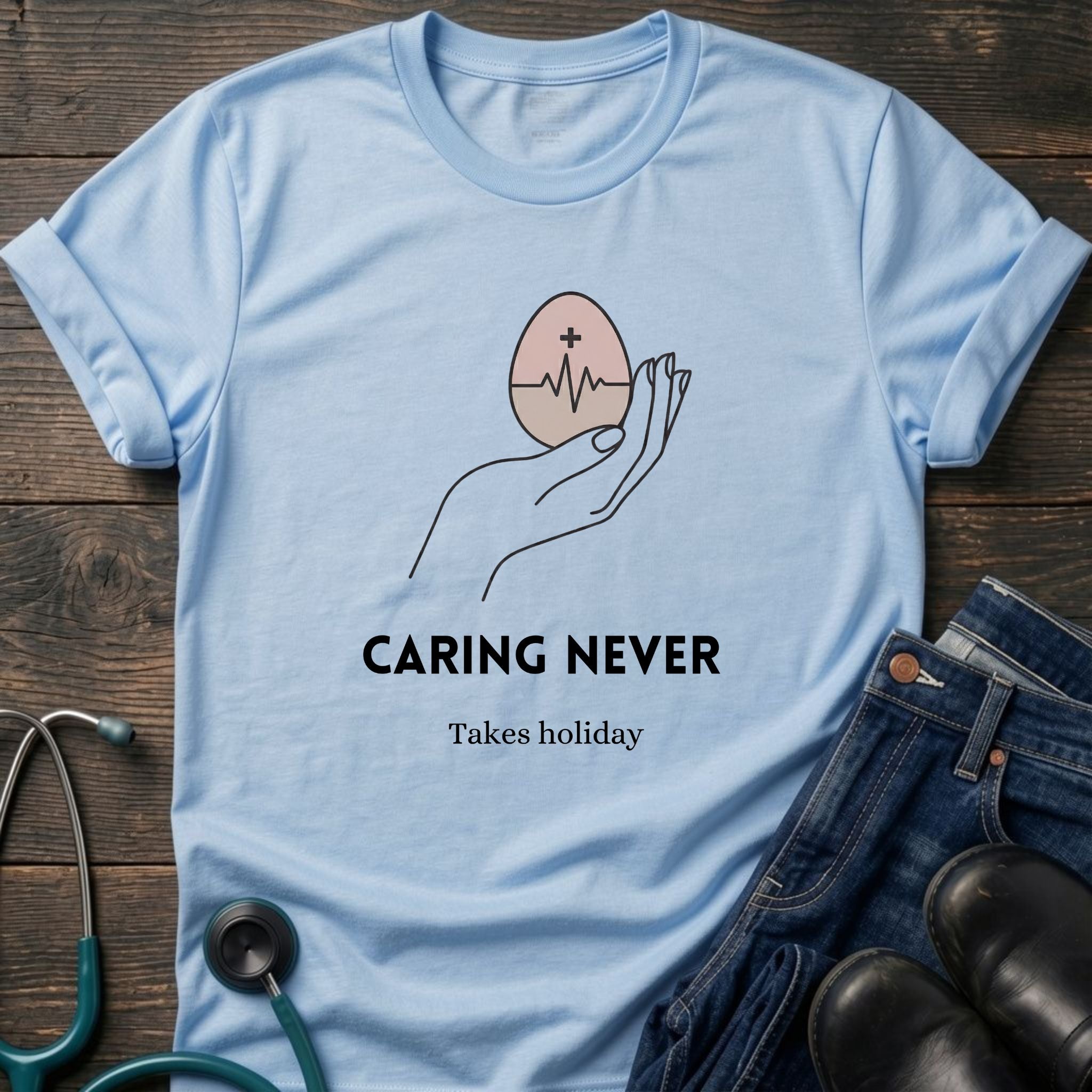 Caring Never Stops Nurse Humor Graphic Tee - Sport Grey / XS | YOUSTOMIZE