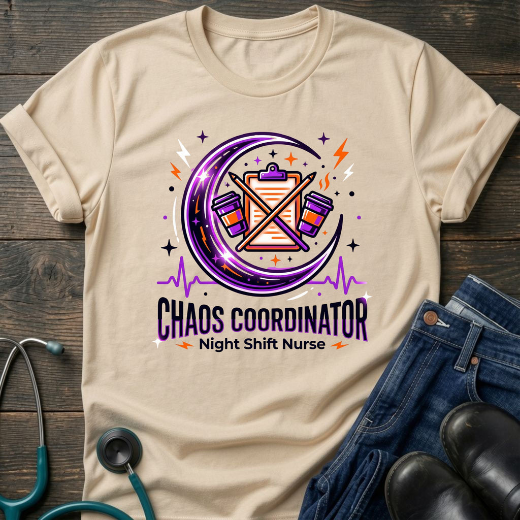 Chaos Coordinator Night Shift Nurse Graphic Tee - White / XS | YOUSTOMIZE