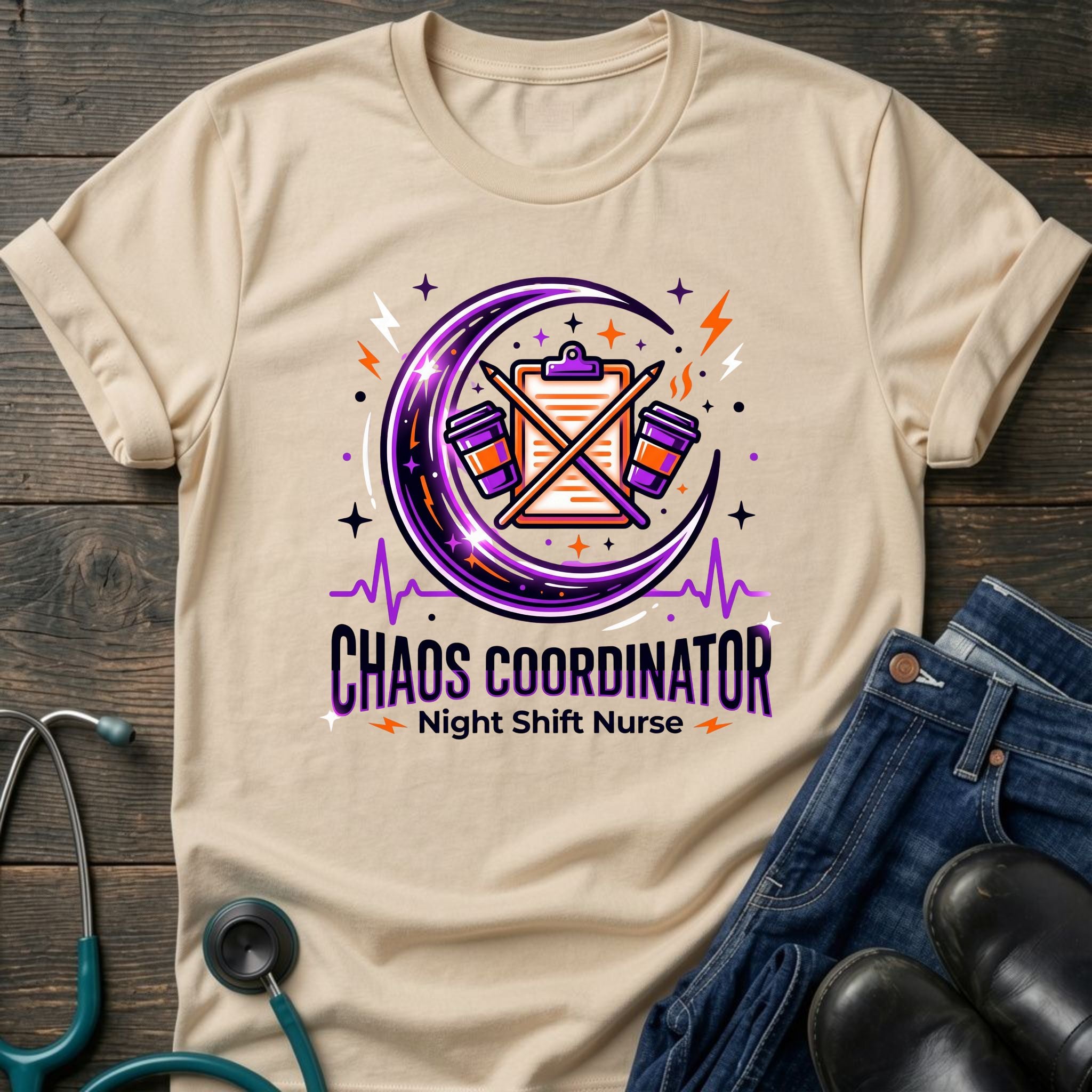 Chaos Coordinator Night Shift Nurse Graphic Tee - White / XS | YOUSTOMIZE