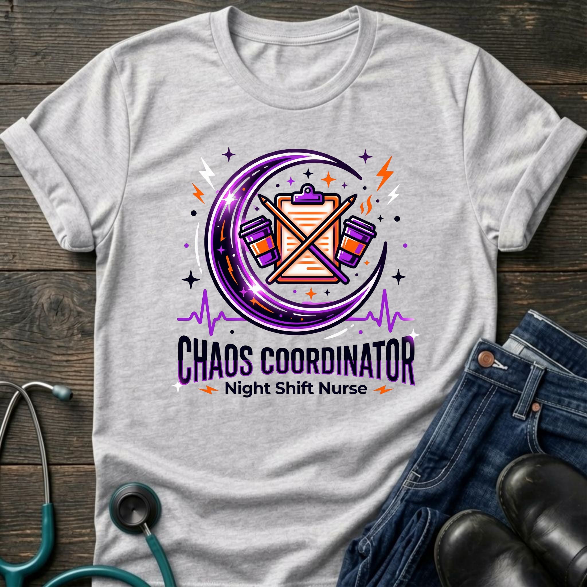 Chaos Coordinator Night Shift Nurse Graphic Tee - White / XS | YOUSTOMIZE
