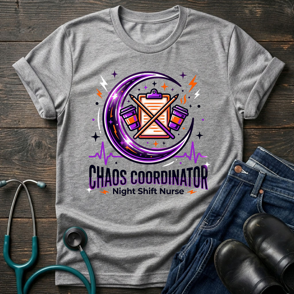 Chaos Coordinator Night Shift Nurse Graphic Tee - White / XS | YOUSTOMIZE