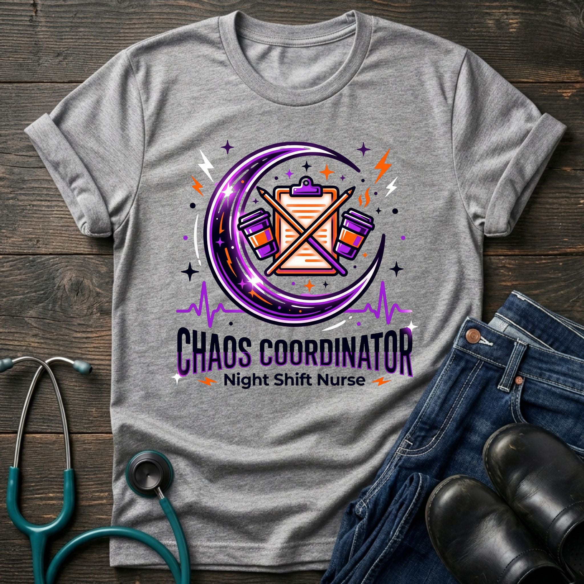 Chaos Coordinator Night Shift Nurse Graphic Tee - White / XS | YOUSTOMIZE