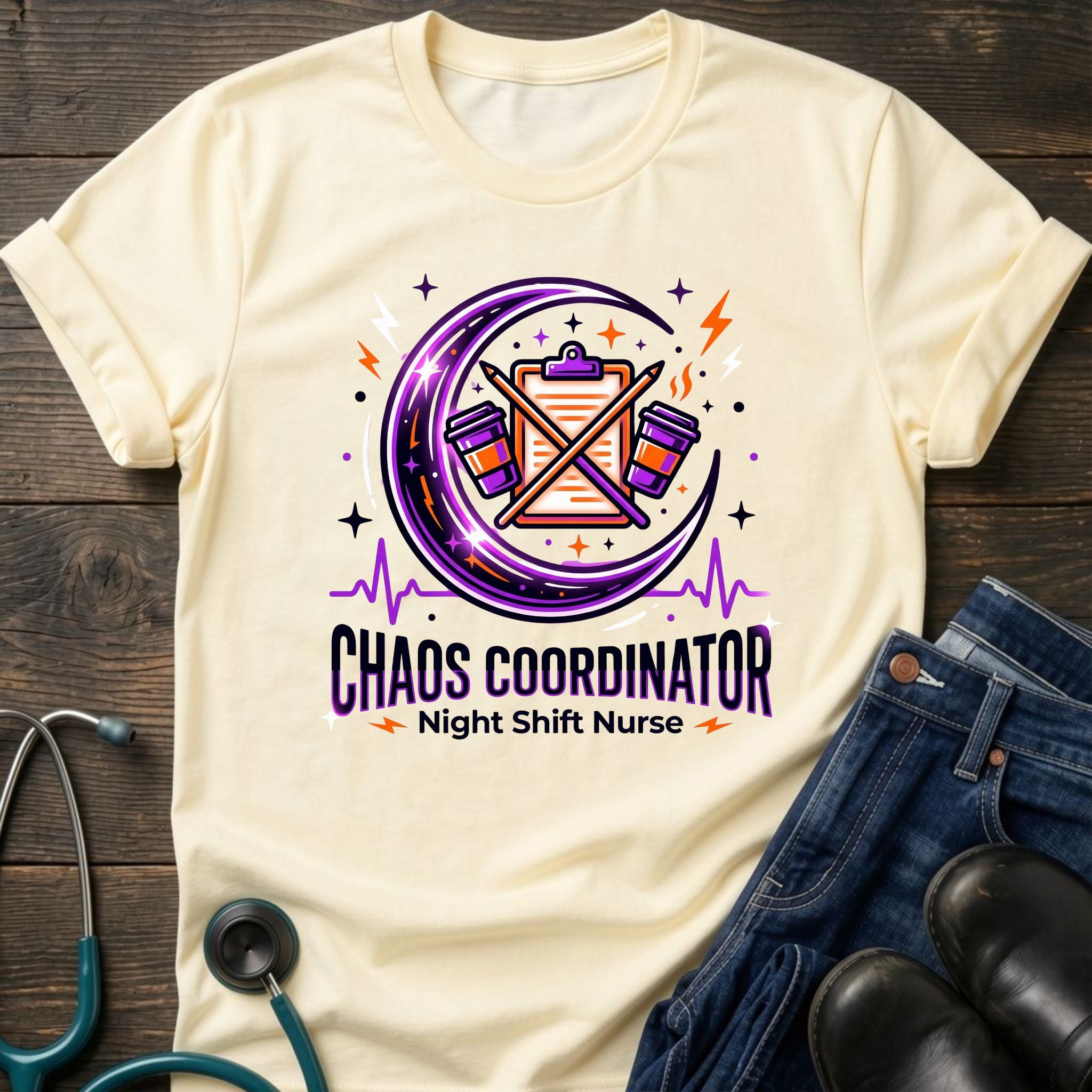 Chaos Coordinator Night Shift Nurse Graphic Tee - White / XS | YOUSTOMIZE