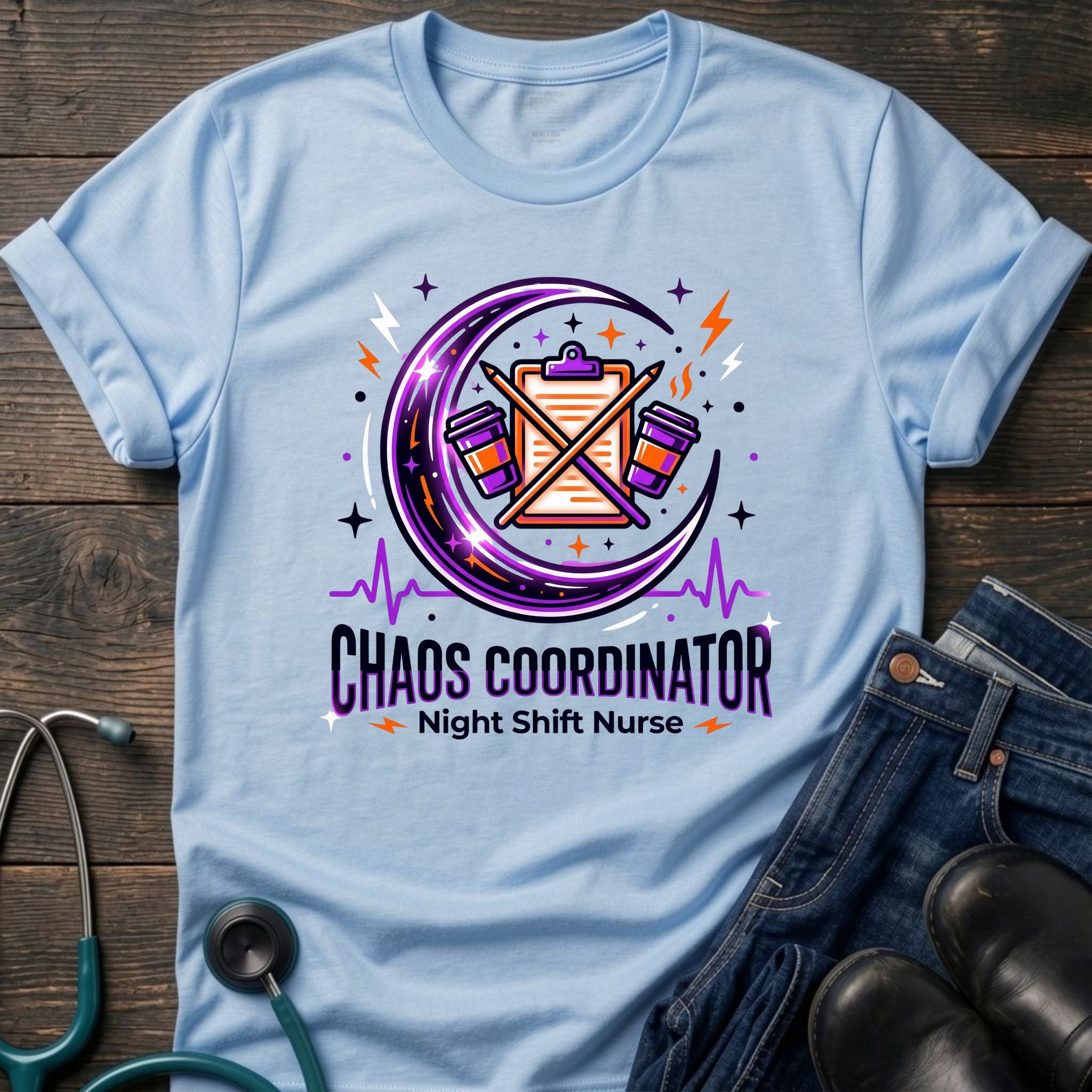 Chaos Coordinator Night Shift Nurse Graphic Tee - White / XS | YOUSTOMIZE