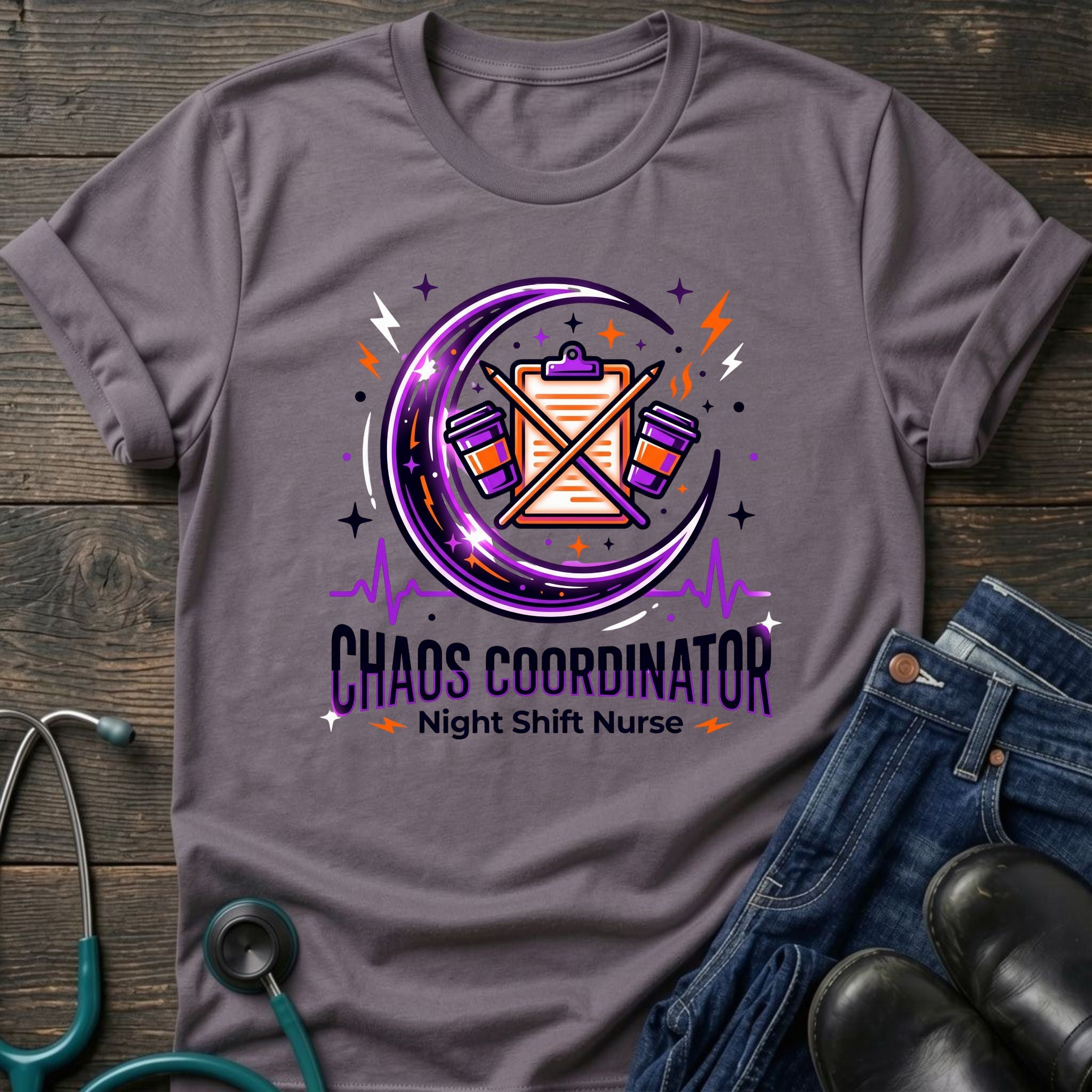Chaos Coordinator Night Shift Nurse Graphic Tee - White / XS | YOUSTOMIZE