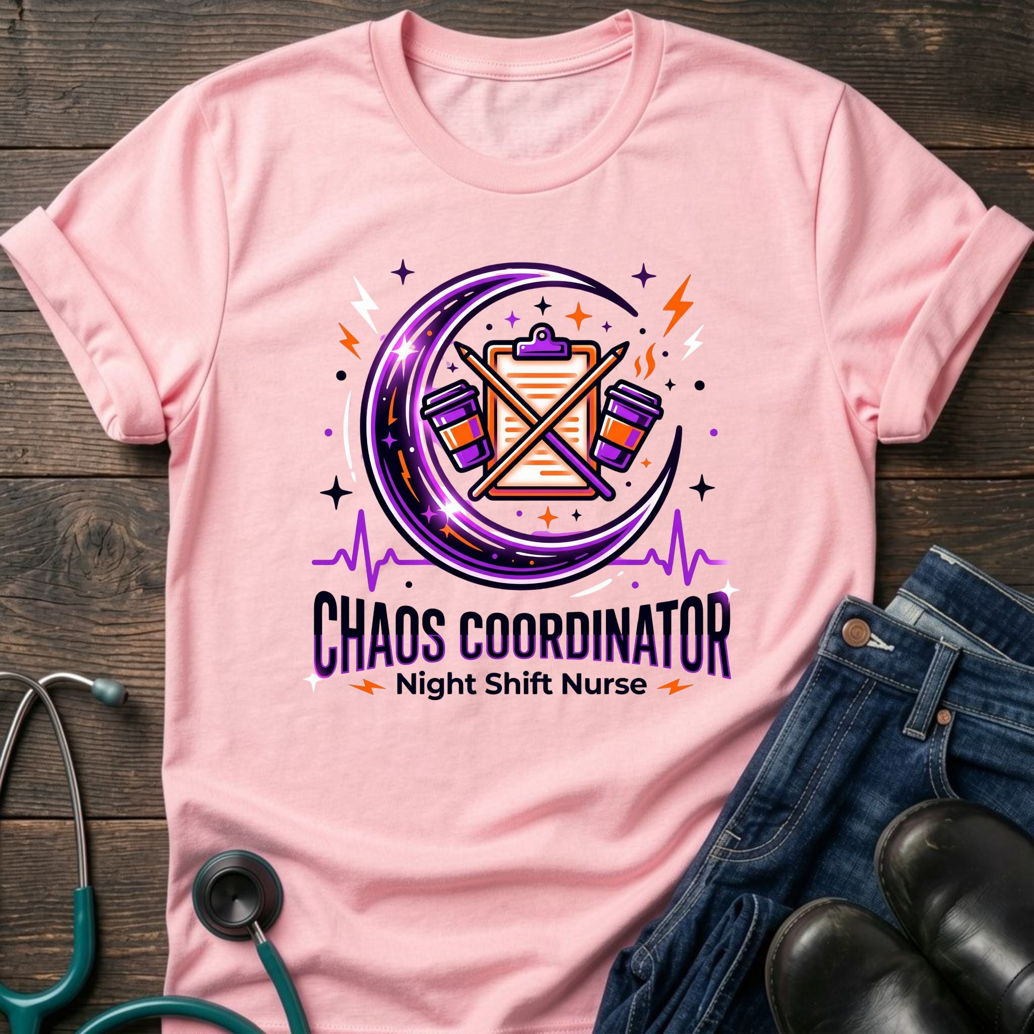 Chaos Coordinator Night Shift Nurse Graphic Tee - White / XS | YOUSTOMIZE