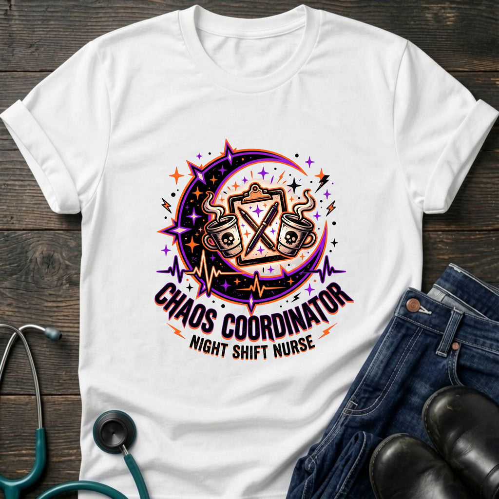 Chaos Coordinator Night Shift Nurse Moon Humor Tee - Natural / S | YOUSTOMIZE