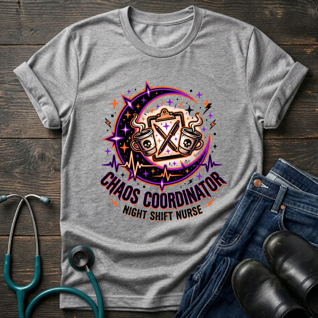 Chaos Coordinator Night Shift Nurse Moon Humor Tee - Natural / S | YOUSTOMIZE