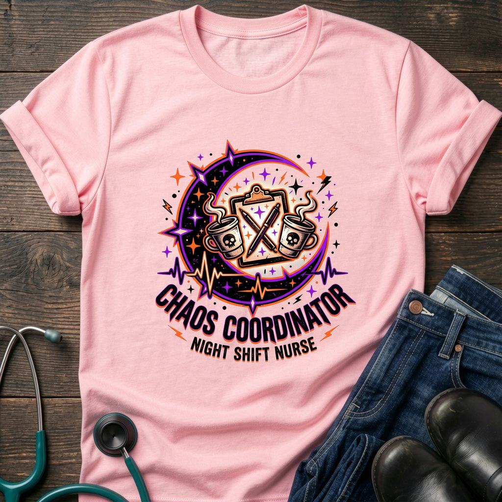 Chaos Coordinator Night Shift Nurse Moon Humor Tee - Natural / S | YOUSTOMIZE