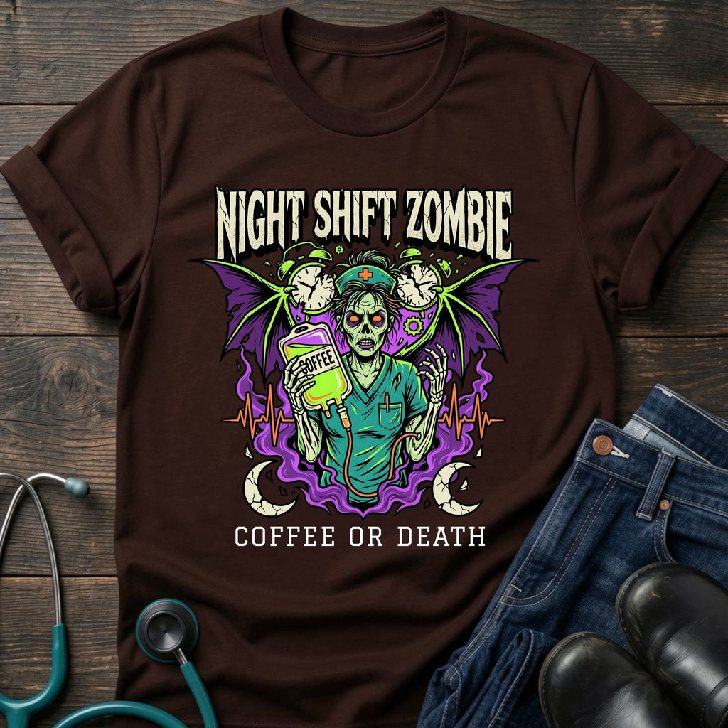 Coffee or Death Night Shift Zombie Goth Nurse Graveyard Tee - Navy / XS | YOUSTOMIZE