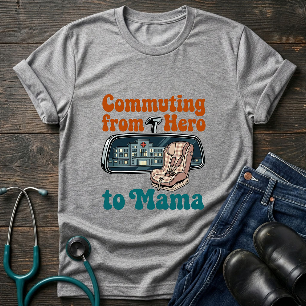 Commuting From Hero to Mama Nurse Mom Tee - Sport Grey / XS | YOUSTOMIZE