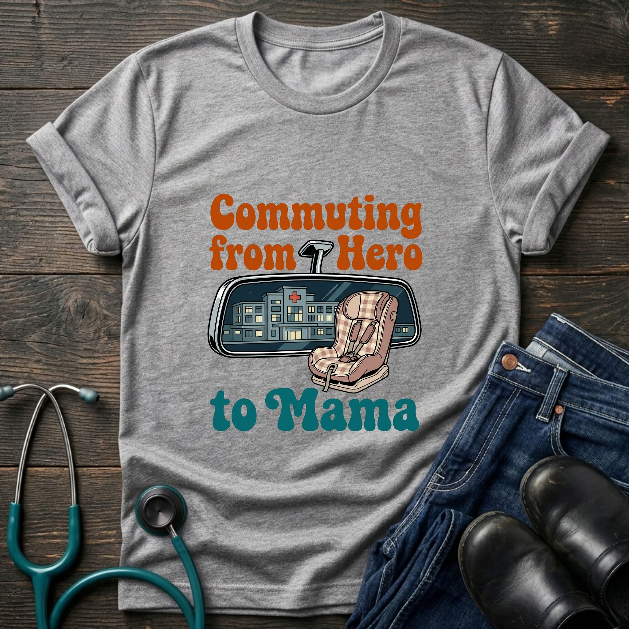 Commuting From Hero to Mama Nurse Mom Tee - Sport Grey / XS | YOUSTOMIZE