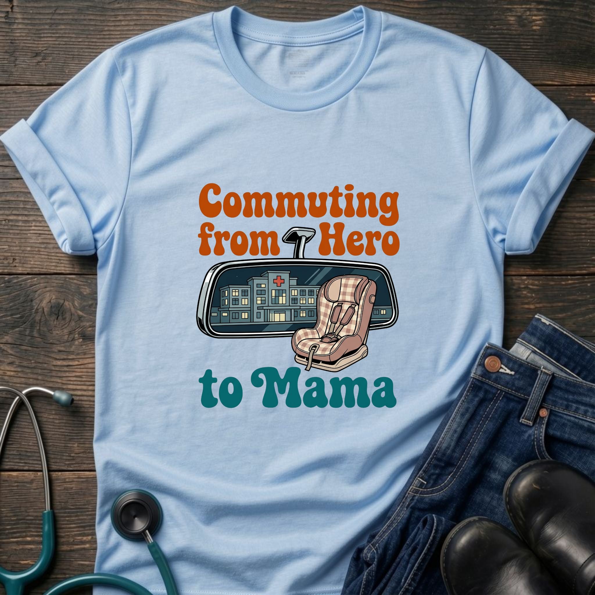 Commuting From Hero to Mama Nurse Mom Tee - Sport Grey / XS | YOUSTOMIZE