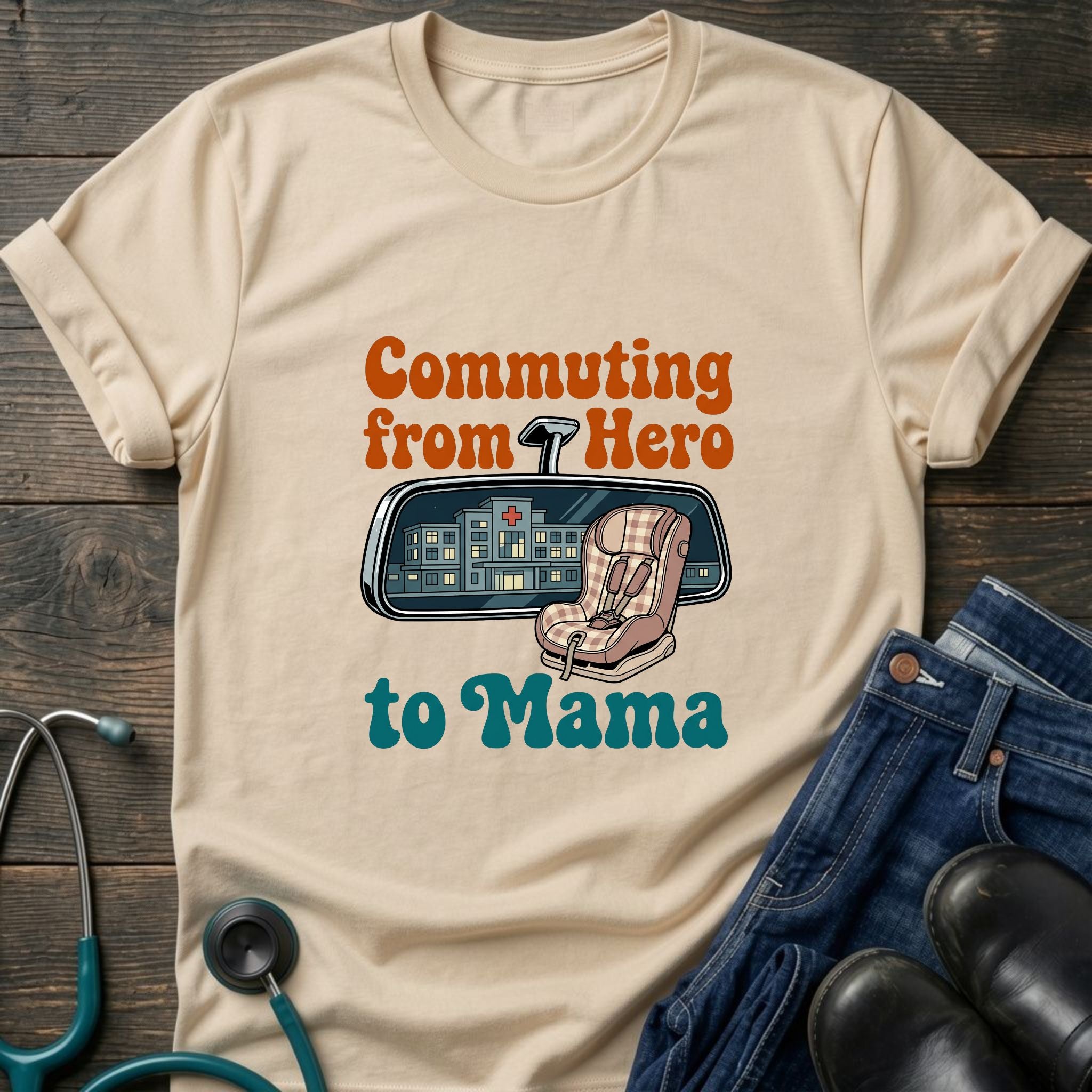 Commuting From Hero to Mama Nurse Mom Tee - Sport Grey / XS | YOUSTOMIZE