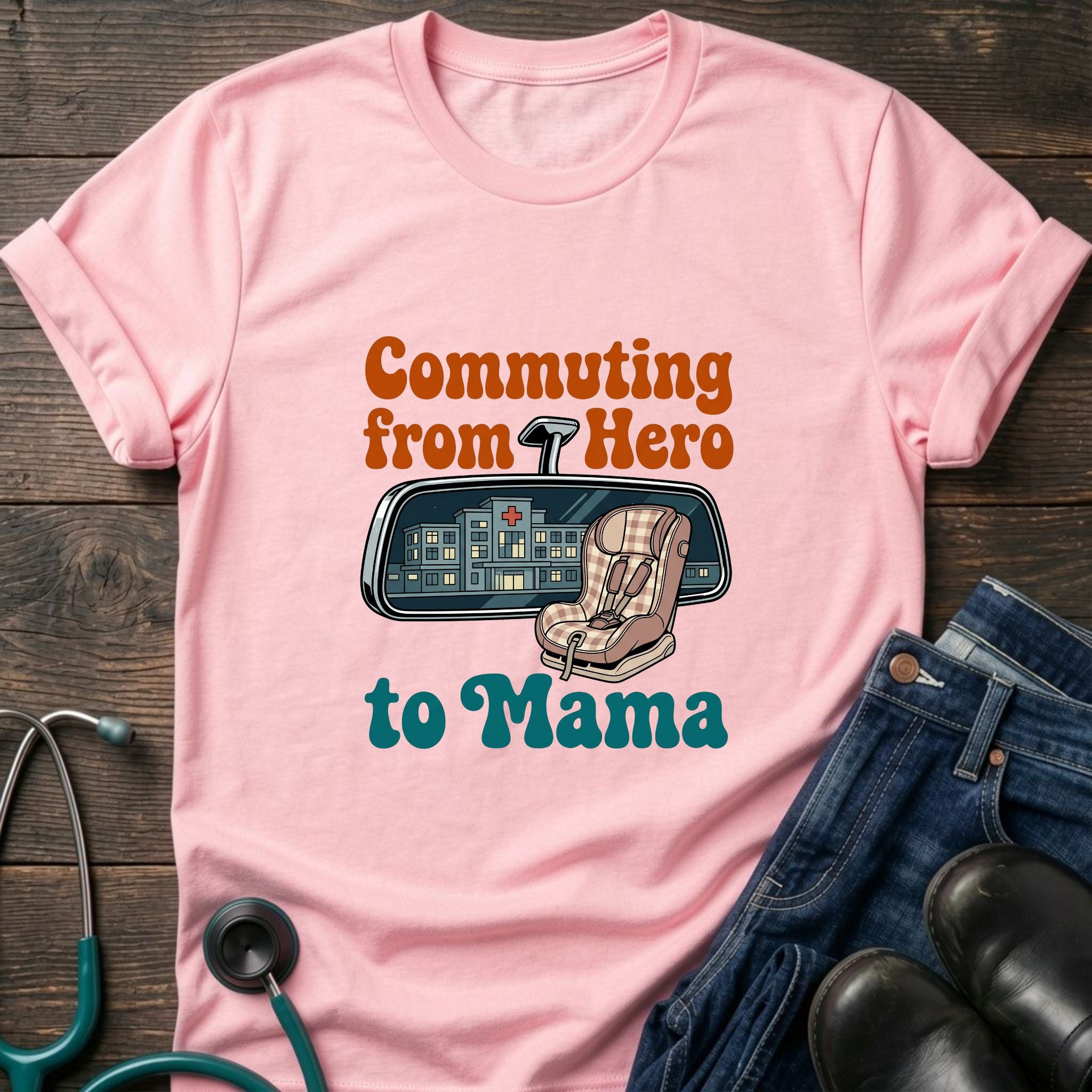 Commuting From Hero to Mama Nurse Mom Tee - Sport Grey / XS | YOUSTOMIZE