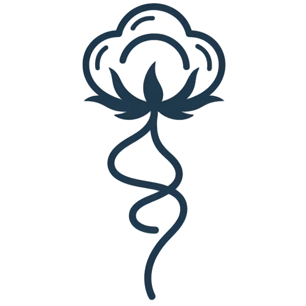 Navy blue floral icon on a white background