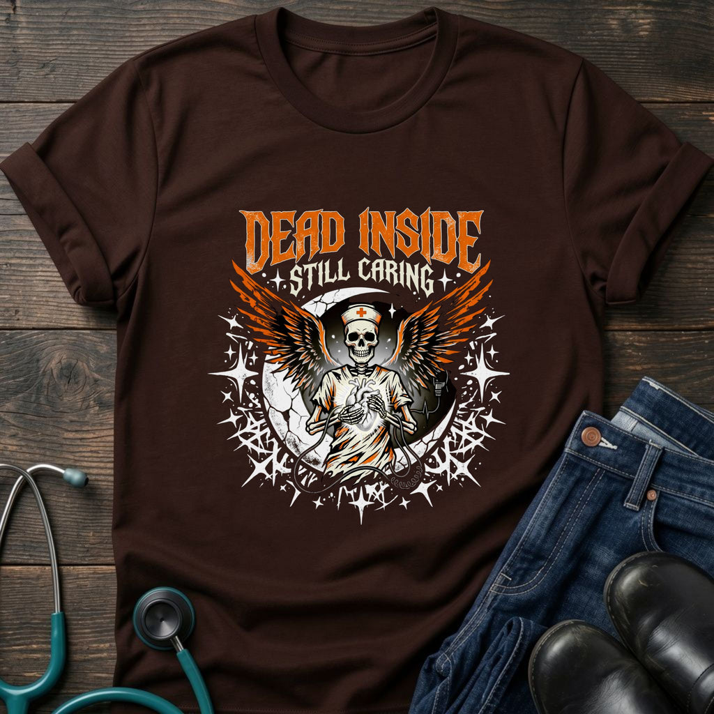 Dead Inside Still Caring Skull Wings Nurse Burnout Tee - Navy / XS | YOUSTOMIZE