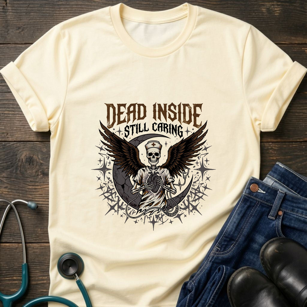 Dead Inside Still Caring Skull Wings Nurse Burnout Tee - Navy / XS | YOUSTOMIZE