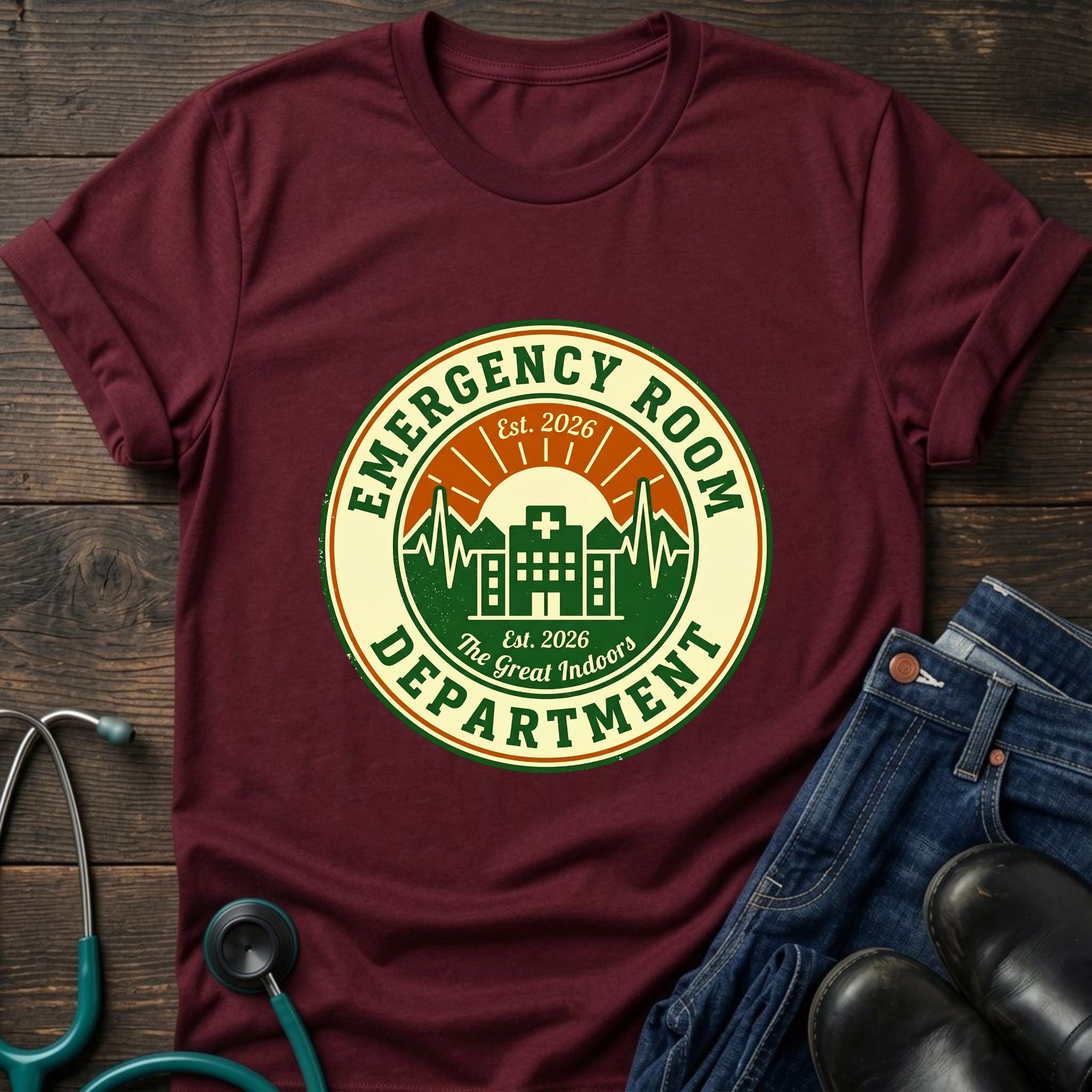 Emergency Room Department Retro ER Badge Nurse Tee - Charcoal / XS | YOUSTOMIZE