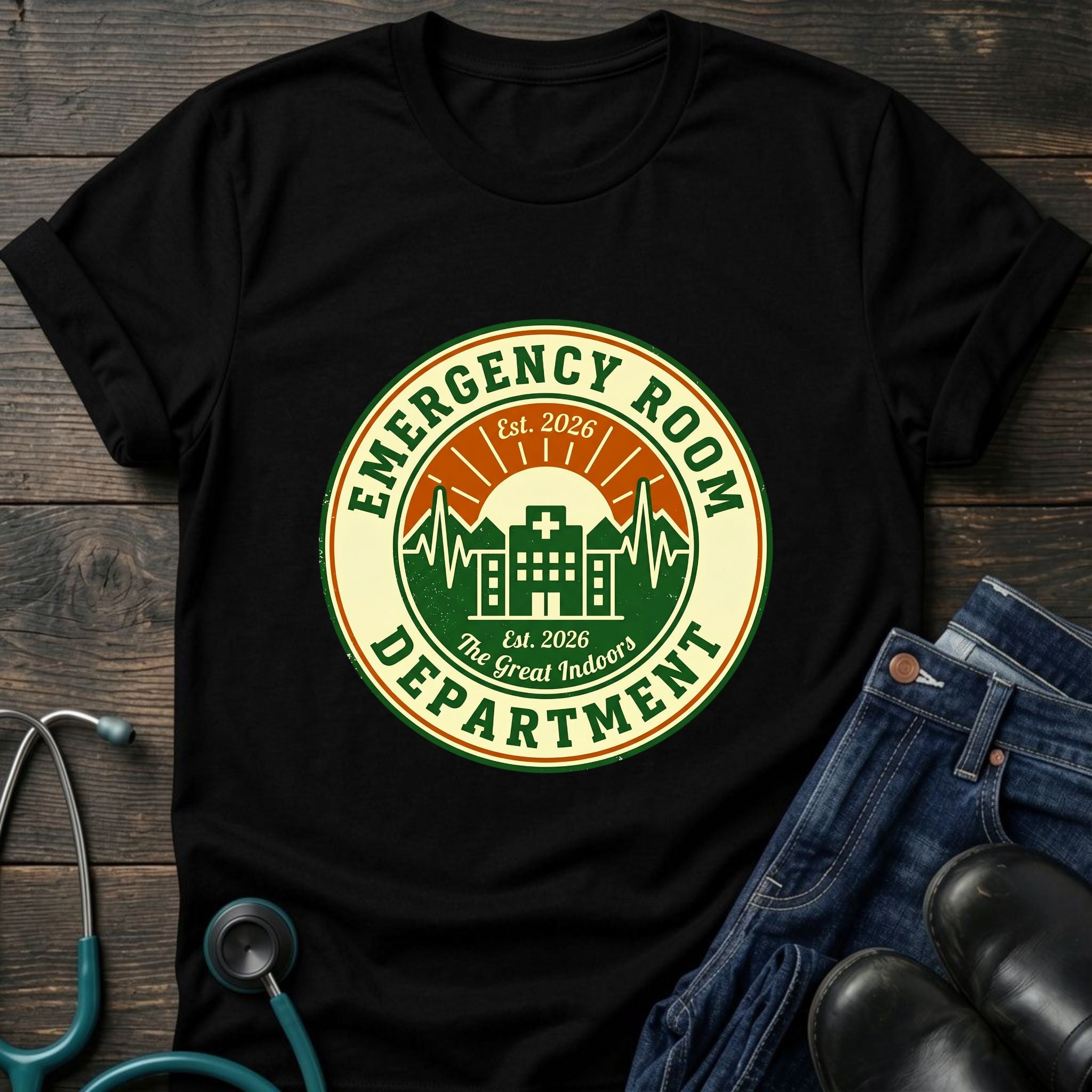 Emergency Room Department Retro ER Badge Nurse Tee - Charcoal / XS | YOUSTOMIZE