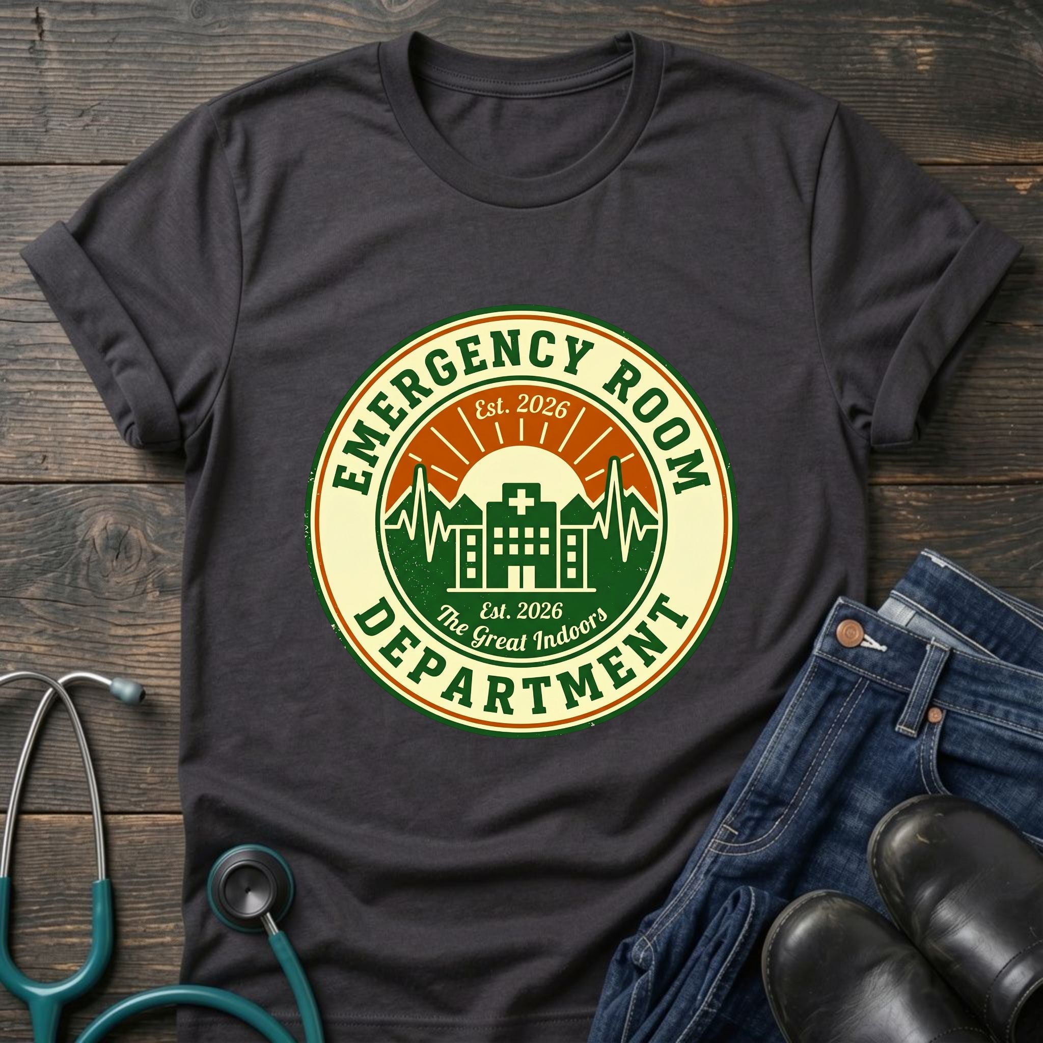 Emergency Room Department Retro ER Badge Nurse Tee - Charcoal / XS | YOUSTOMIZE